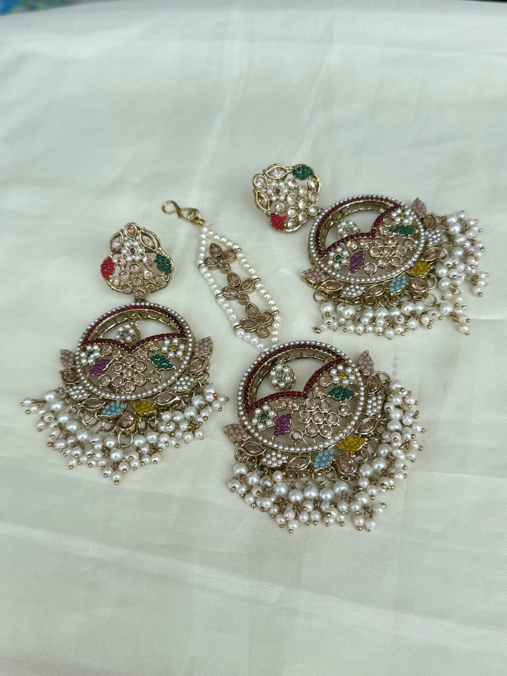 Mn007 multi chandbali earrings with tikka