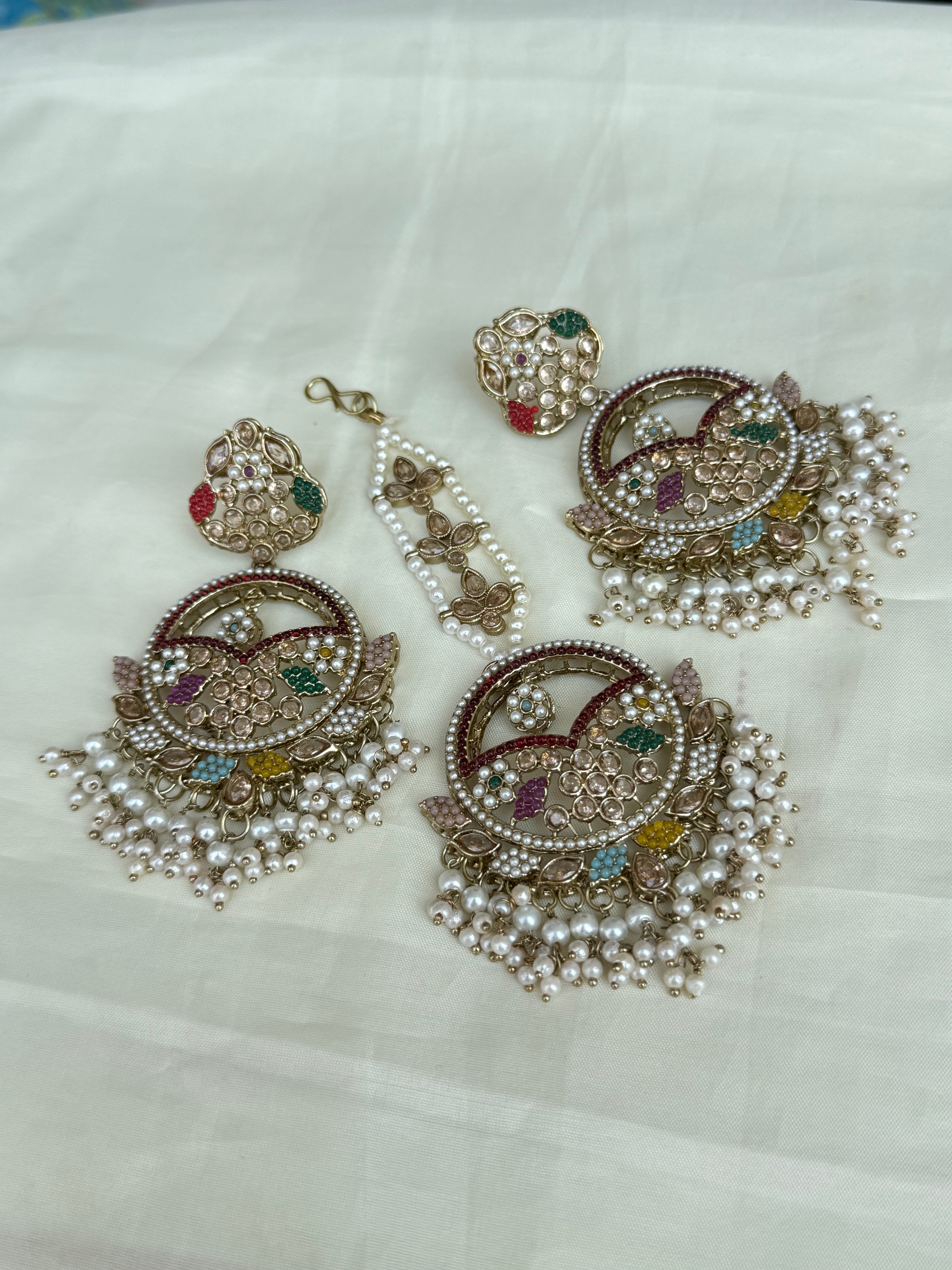 Mn007 multi chandbali earrings with tikka