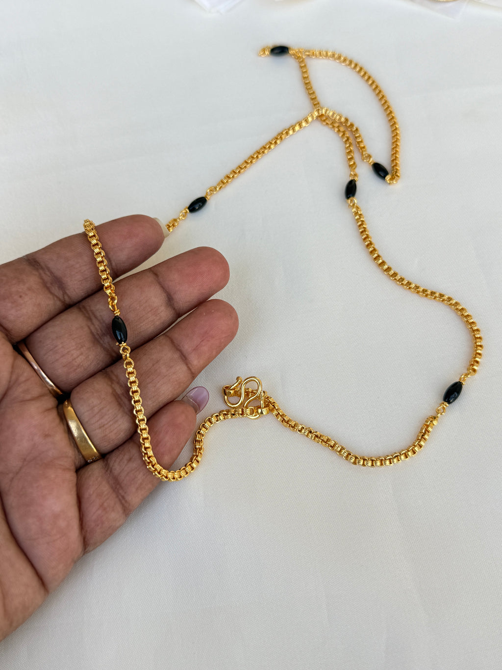 Tc008 panchaloham black beads thali chain 26inches mangalsutra