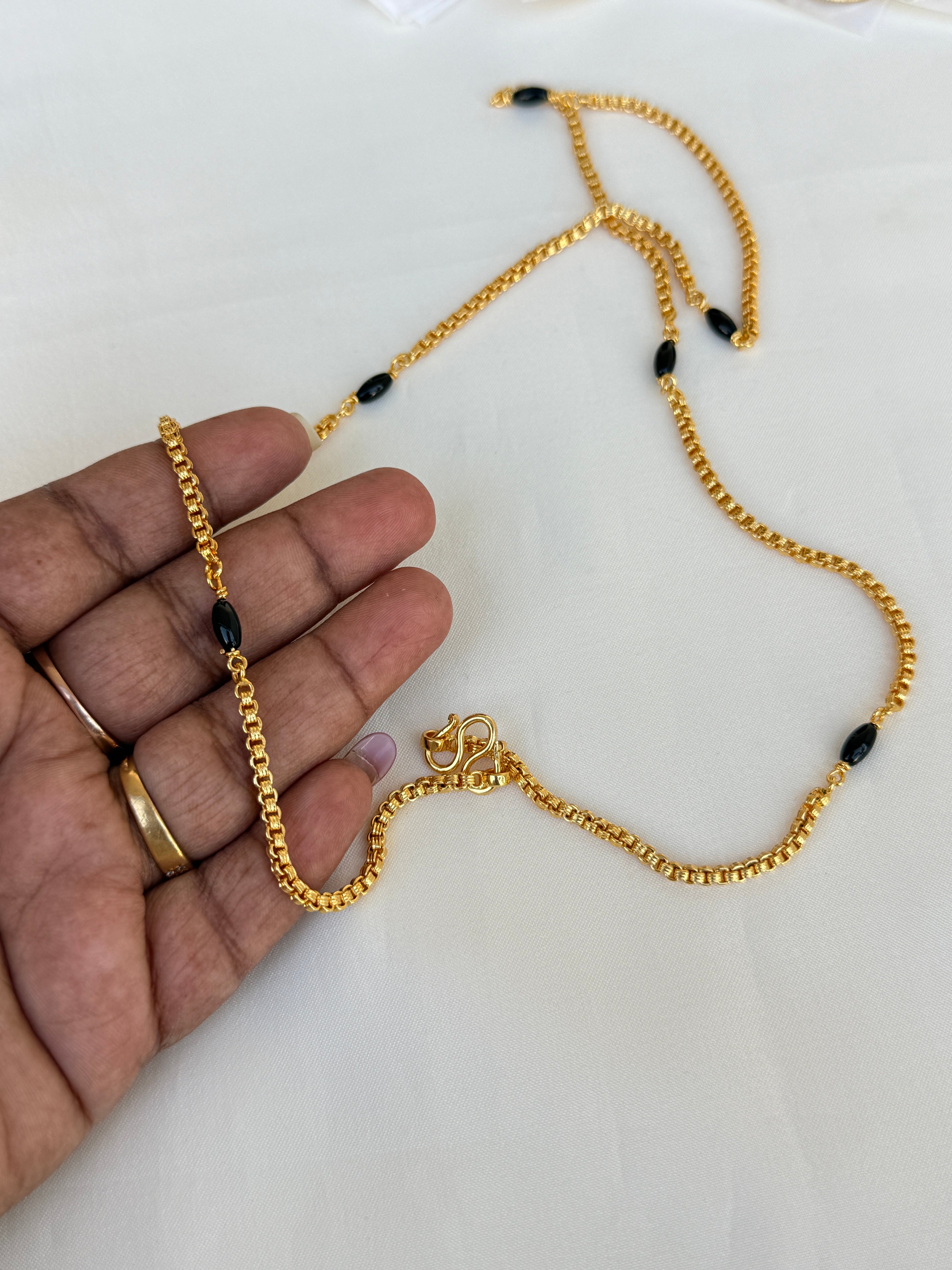 Tc008 panchaloham black beads thali chain 26inches mangalsutra