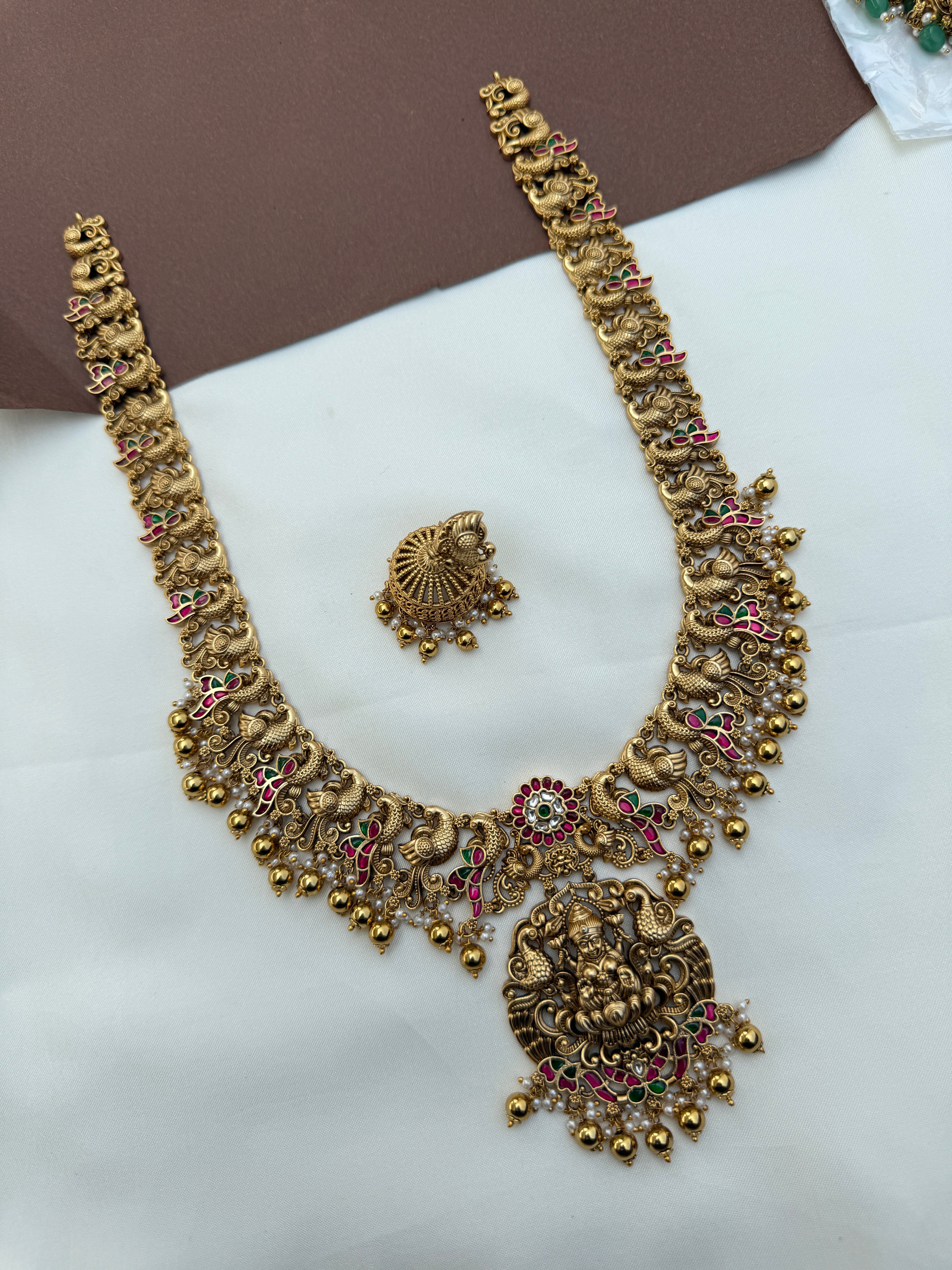 Lh577 nakshi jadau kundan long haram with earrings