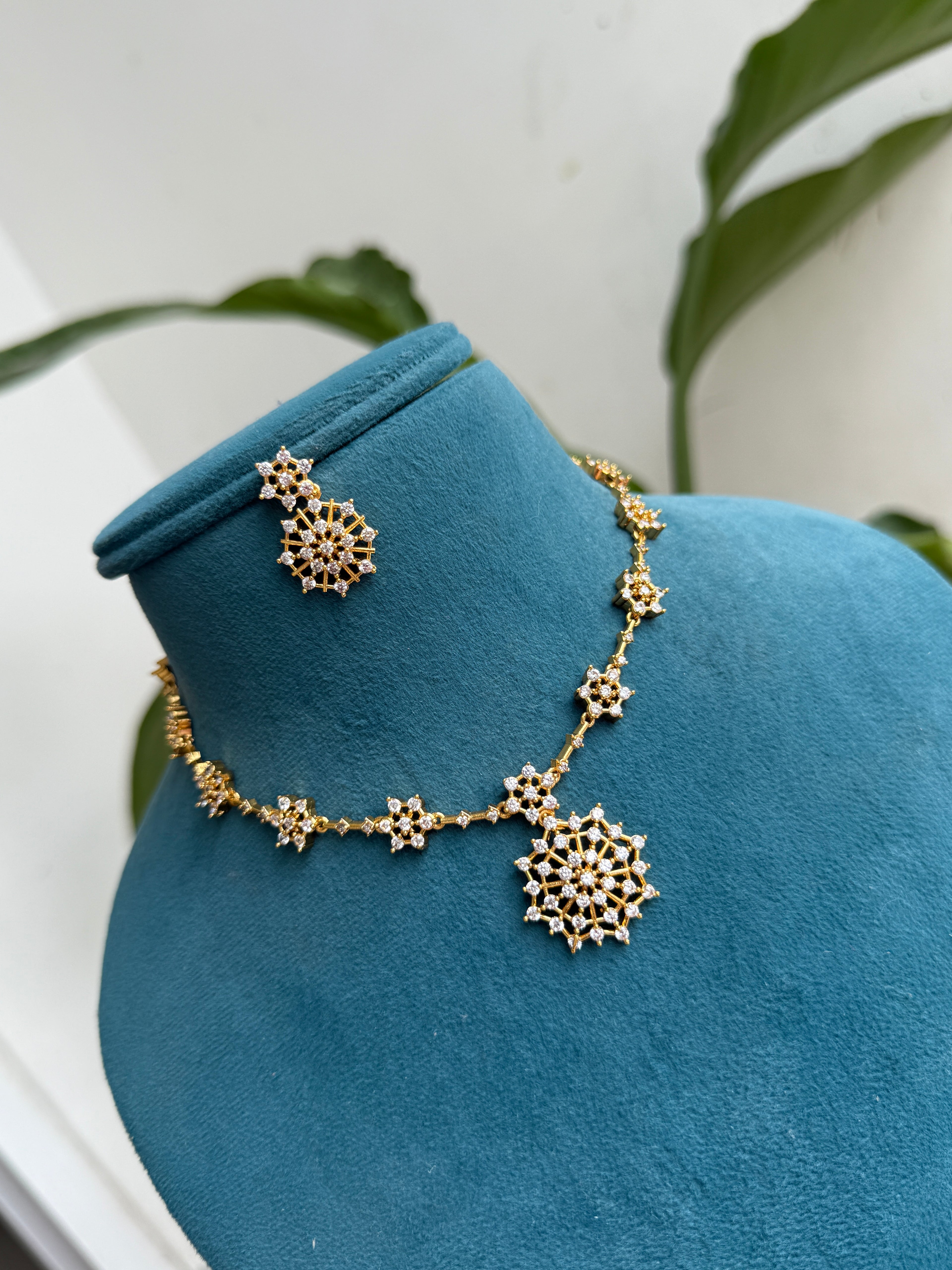 Ns464 simple white stones neckset with earrings