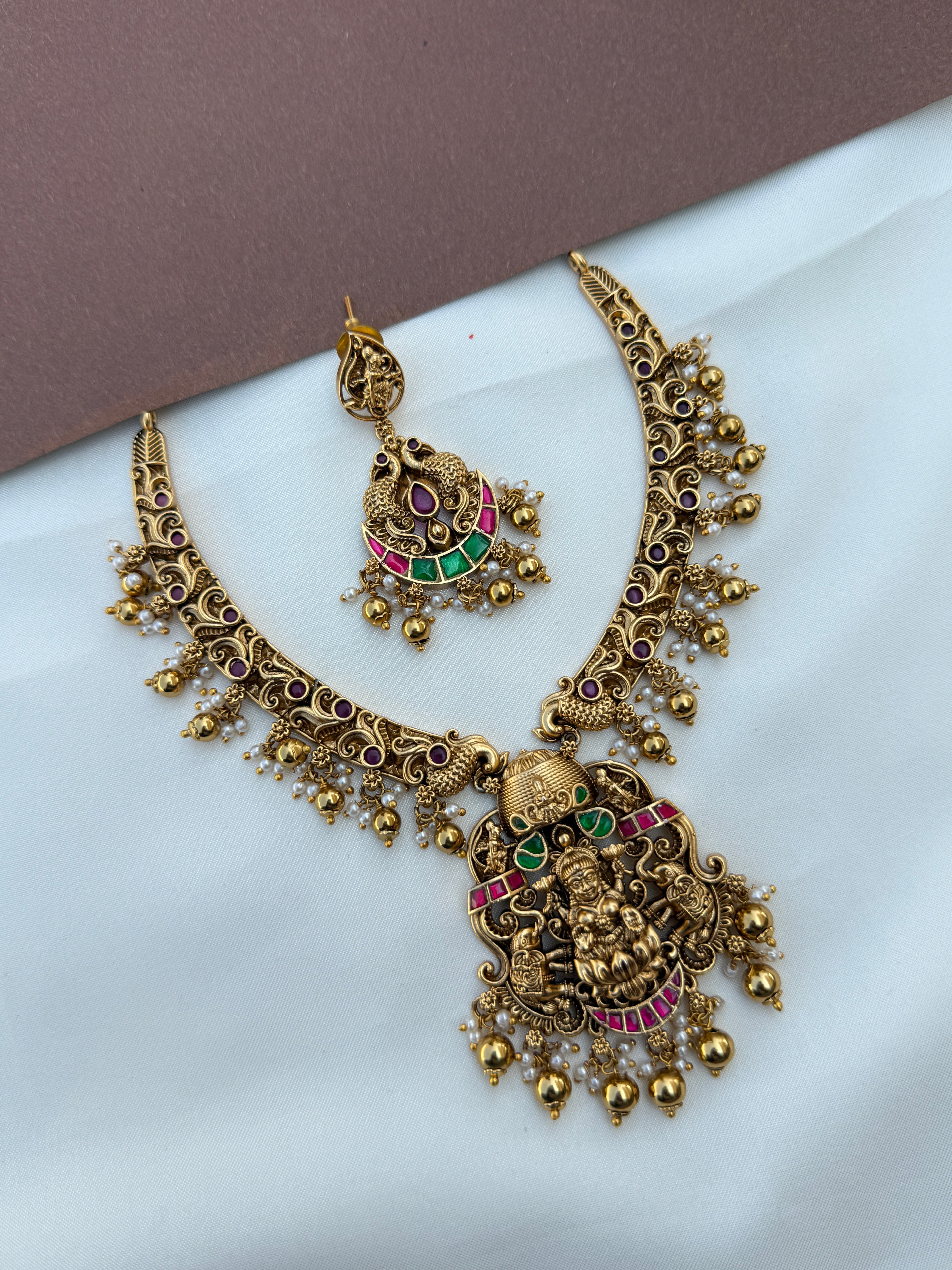 Ns656 nakshi jadau kundan elephant kante neckset with gold balls