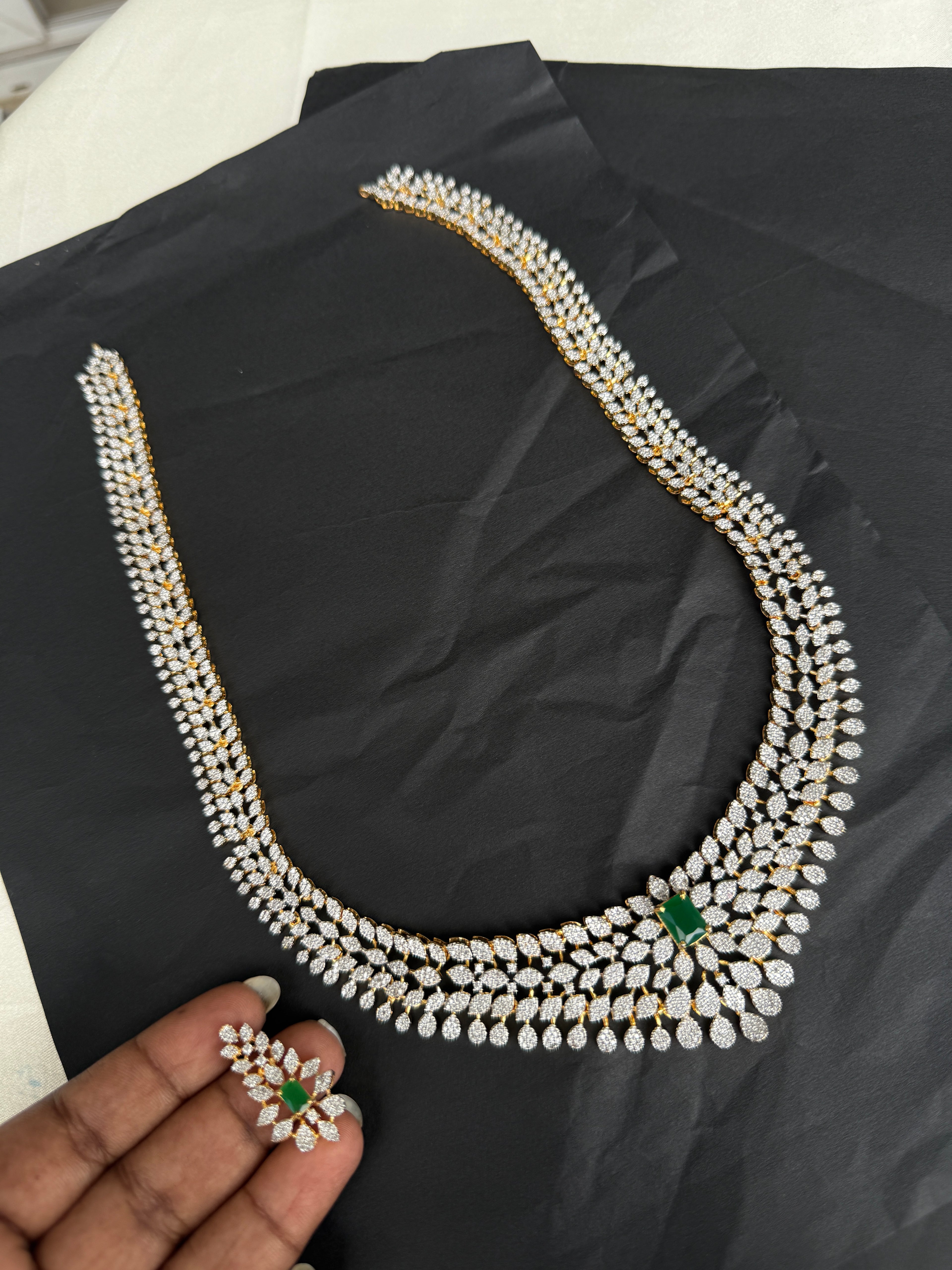 LH2038 diamond finish emerald long haram Neckset with earrings