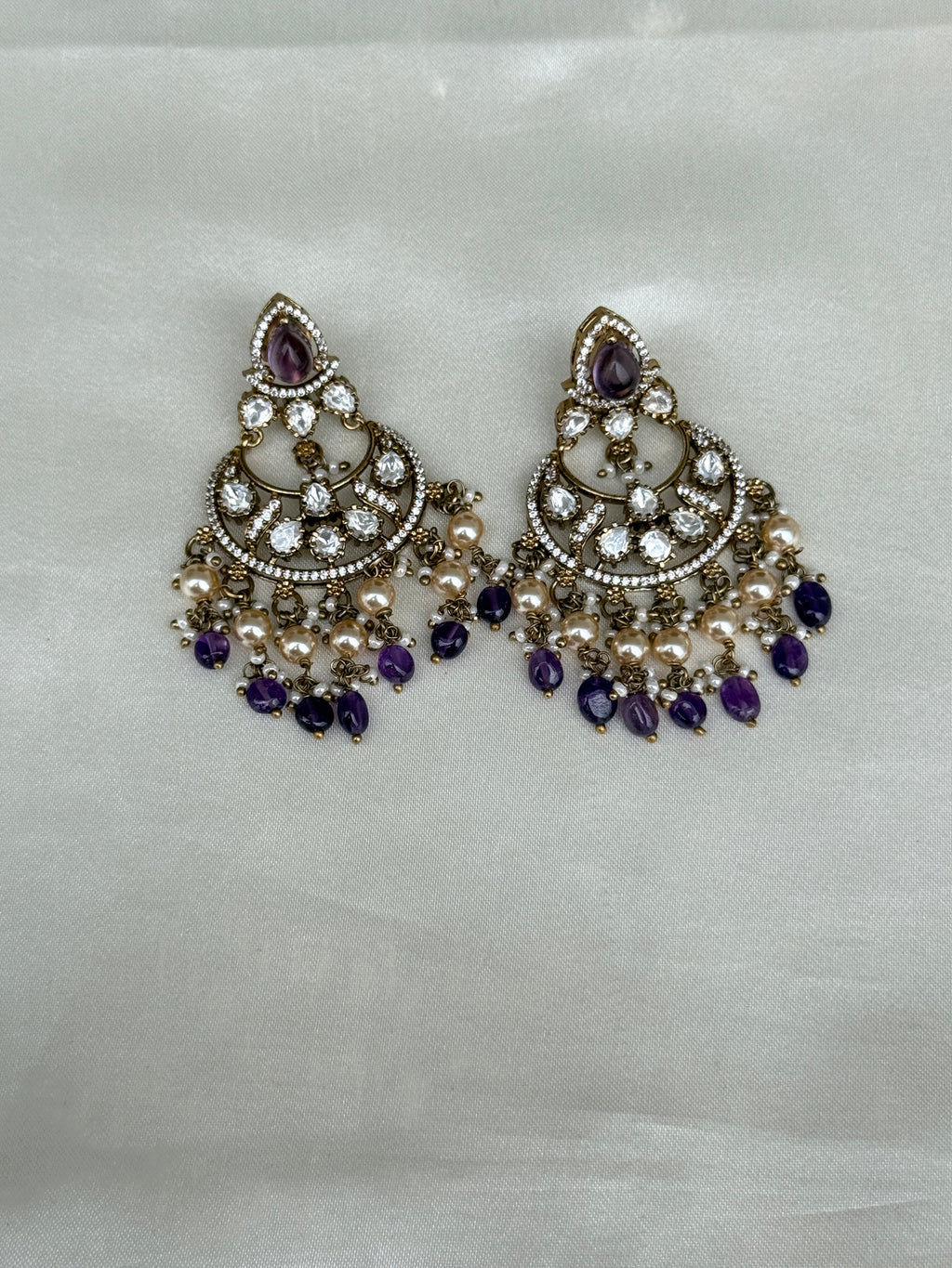 Er117 purple moissanite chandbali earrings