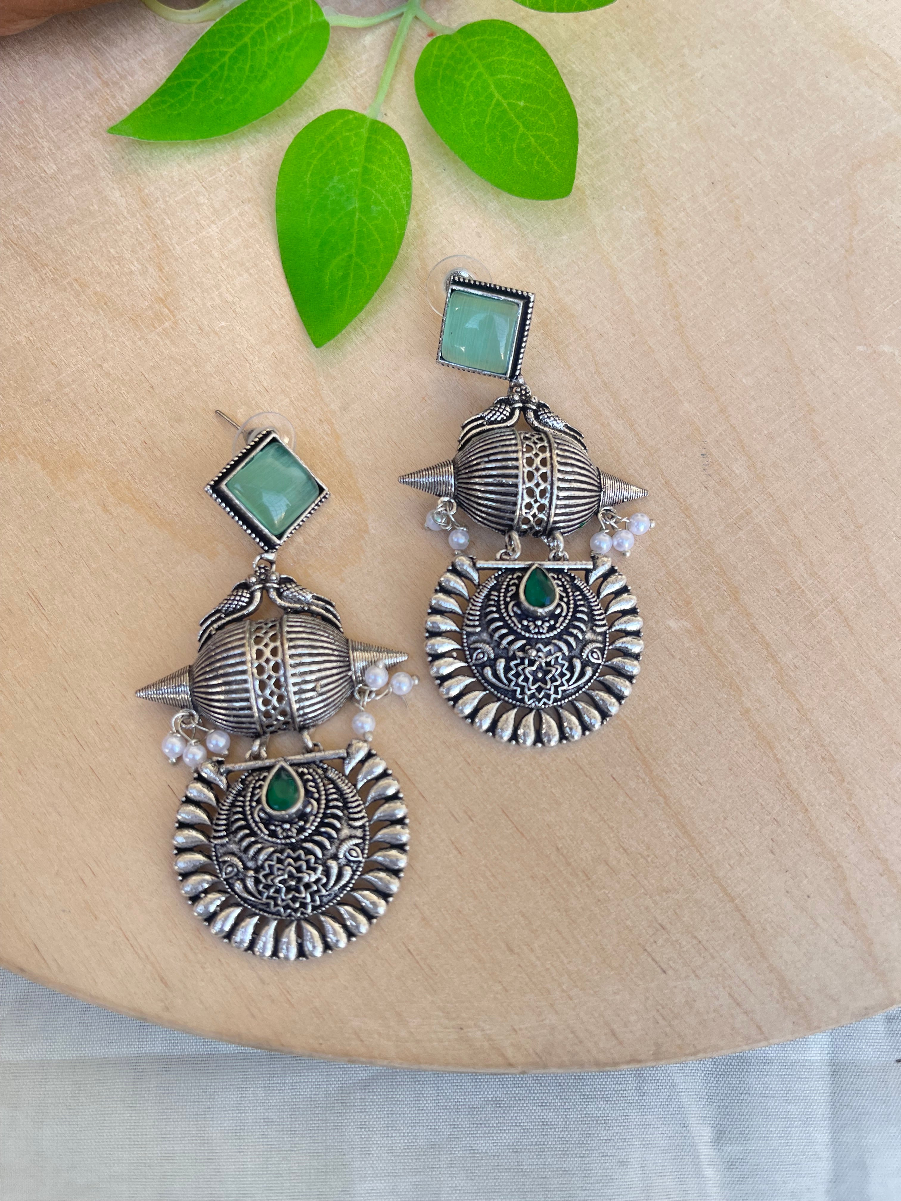 Square birds hanging lightweight oxidised earrings