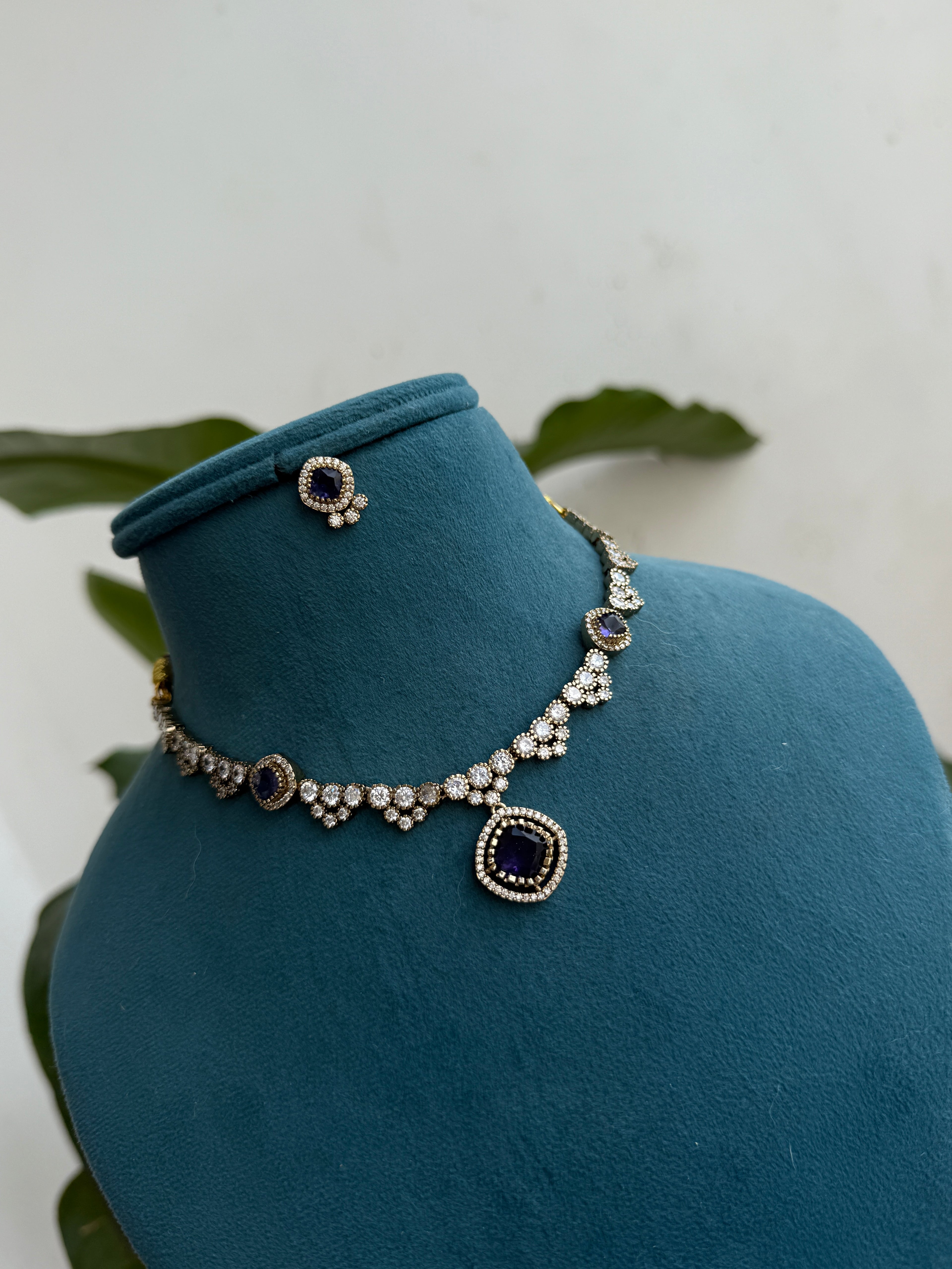 Ns522 purple uncut Kundan neckset