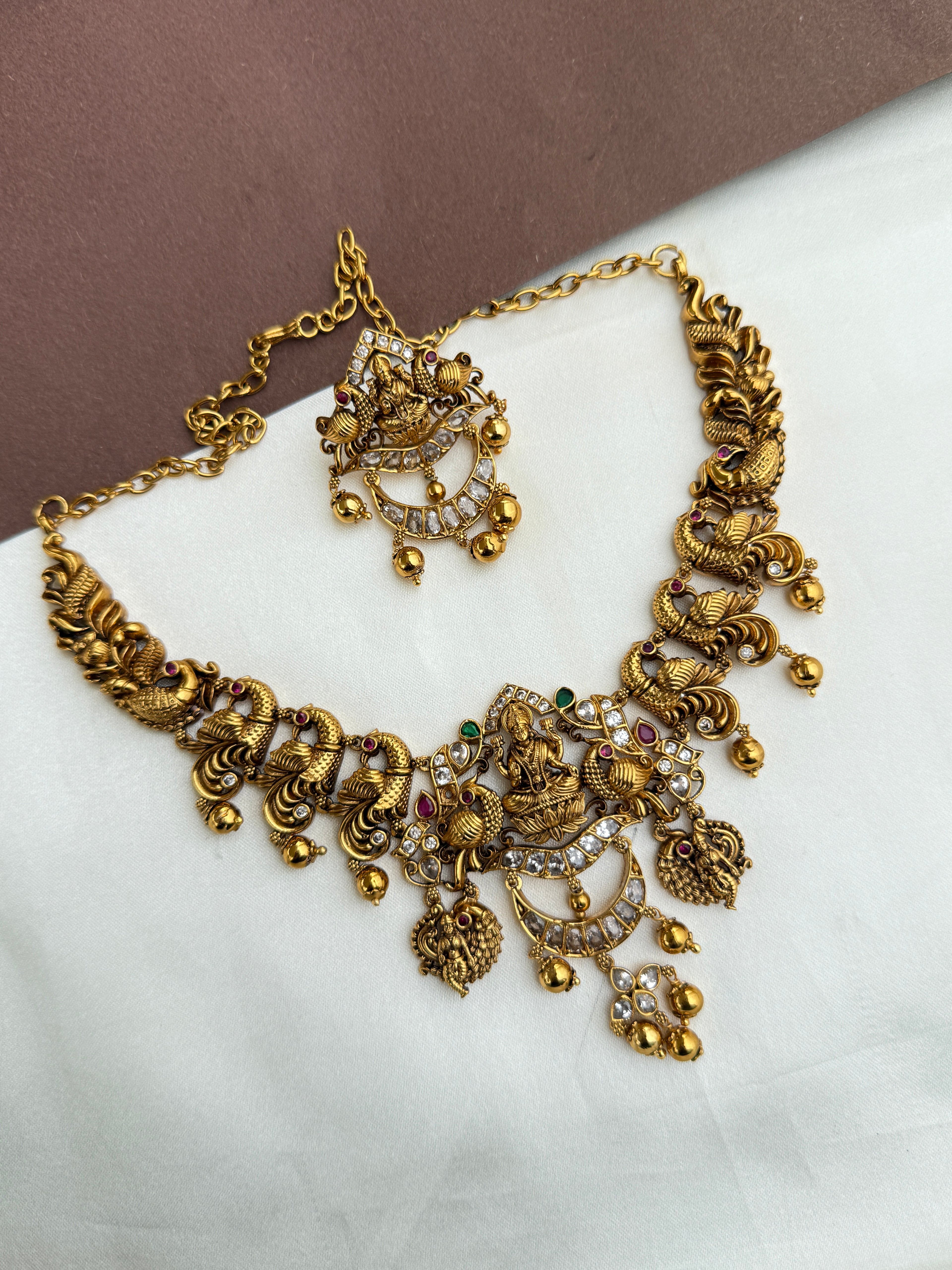 Ns533 nakshi lakshmidevi gold ball neckset