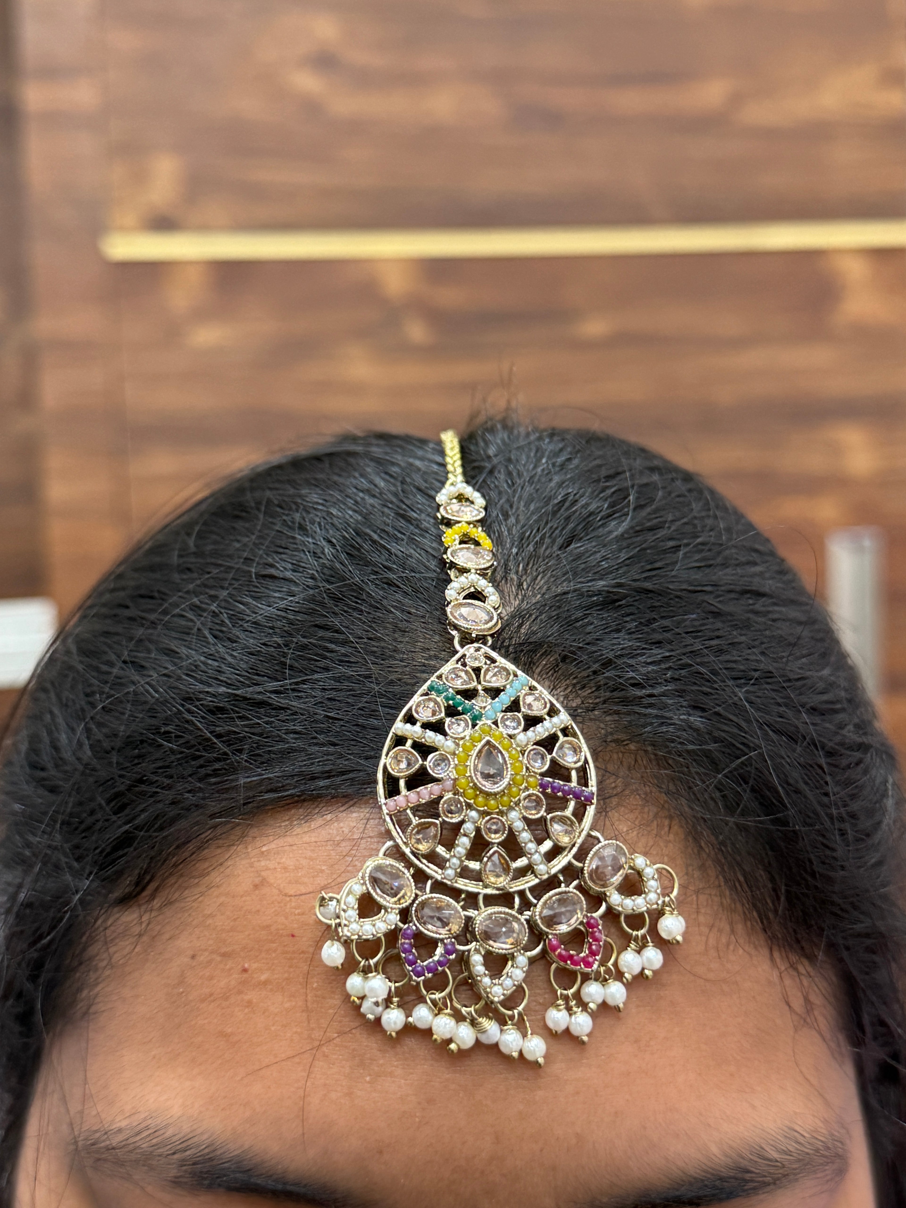 Mn009 Meenakari butta Earrings with tikka (big size)