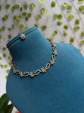 Unique diamond finish flower design short neckset with studs ns944