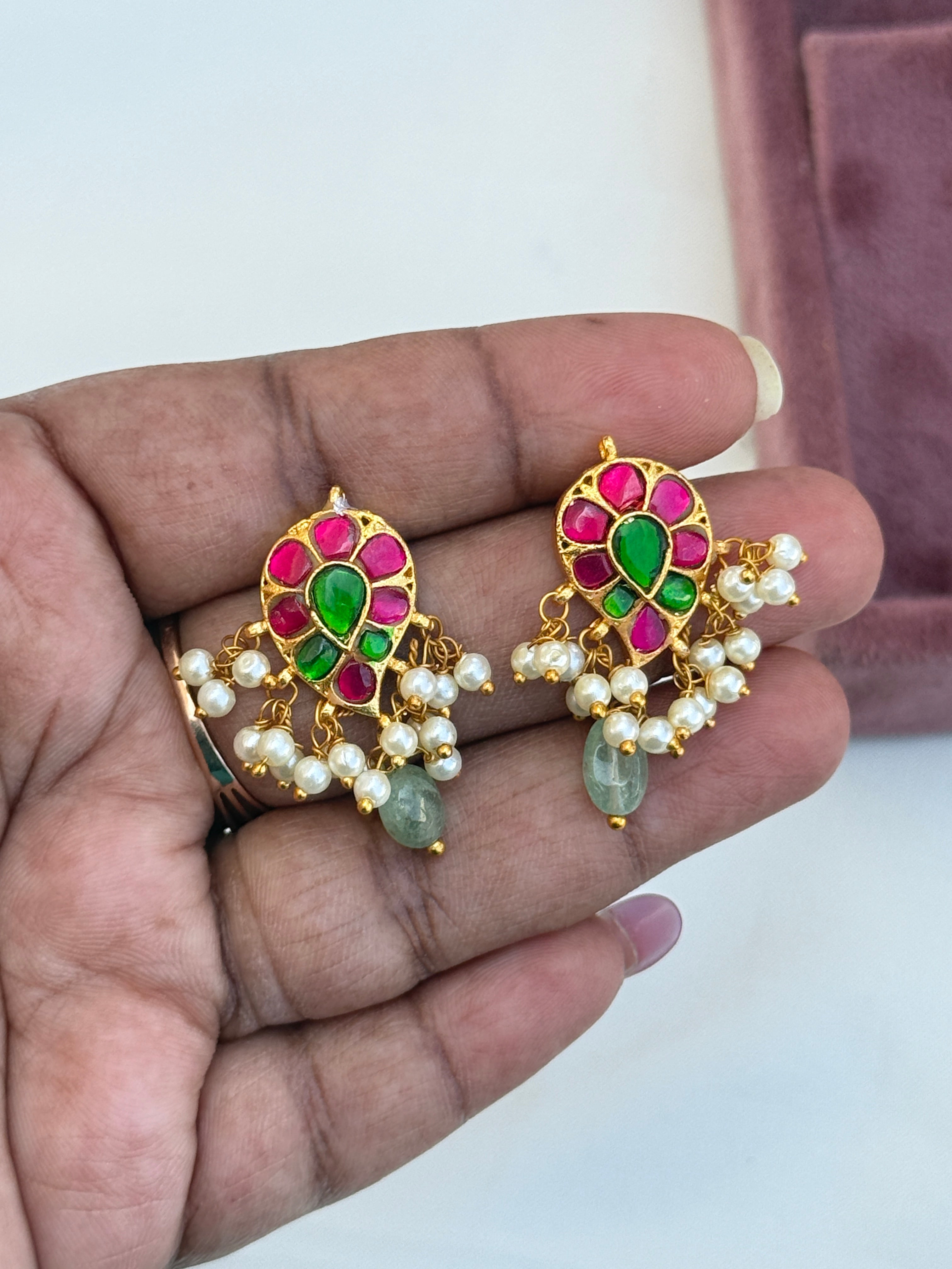 Er205 jadau kundan mango pearl earrings