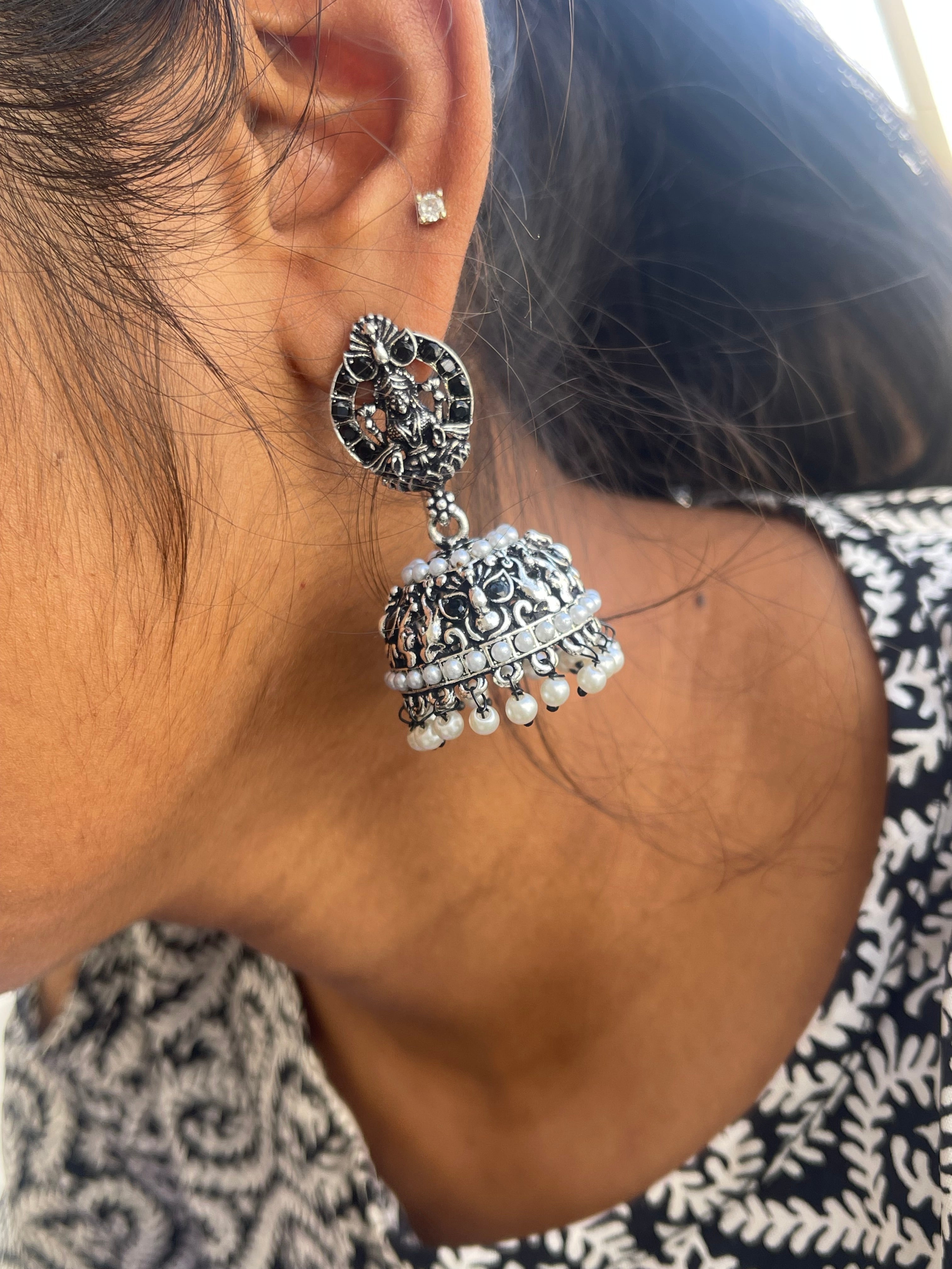 Lakshmidevi lightweight oxidised butta earrings