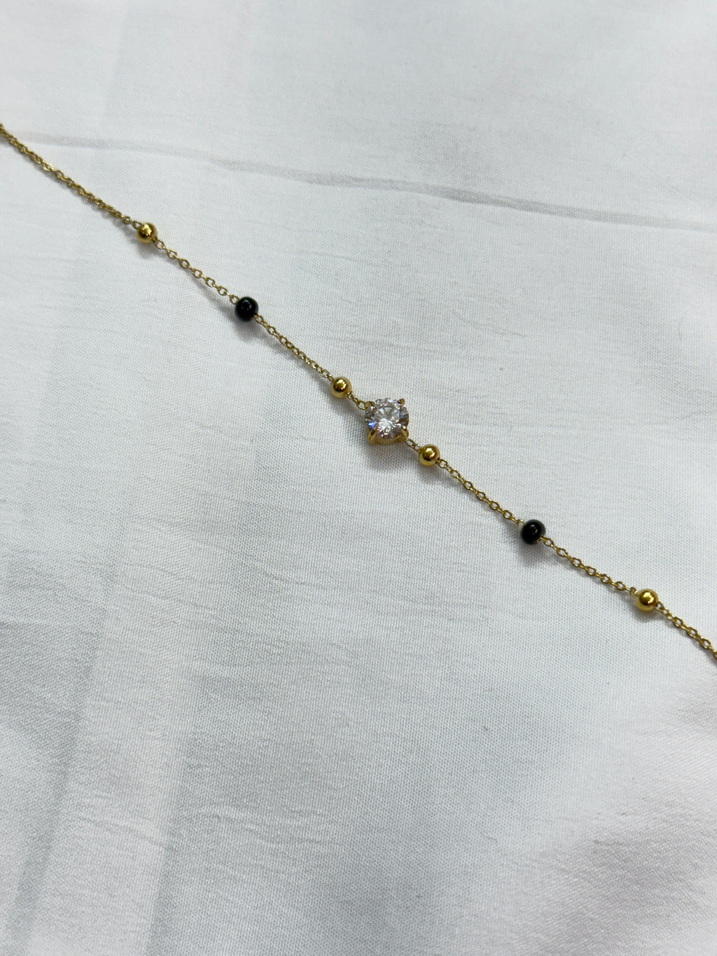 Br519 single line solitaire stone blackbeads bracelet (color won't fade) anti-tarnish