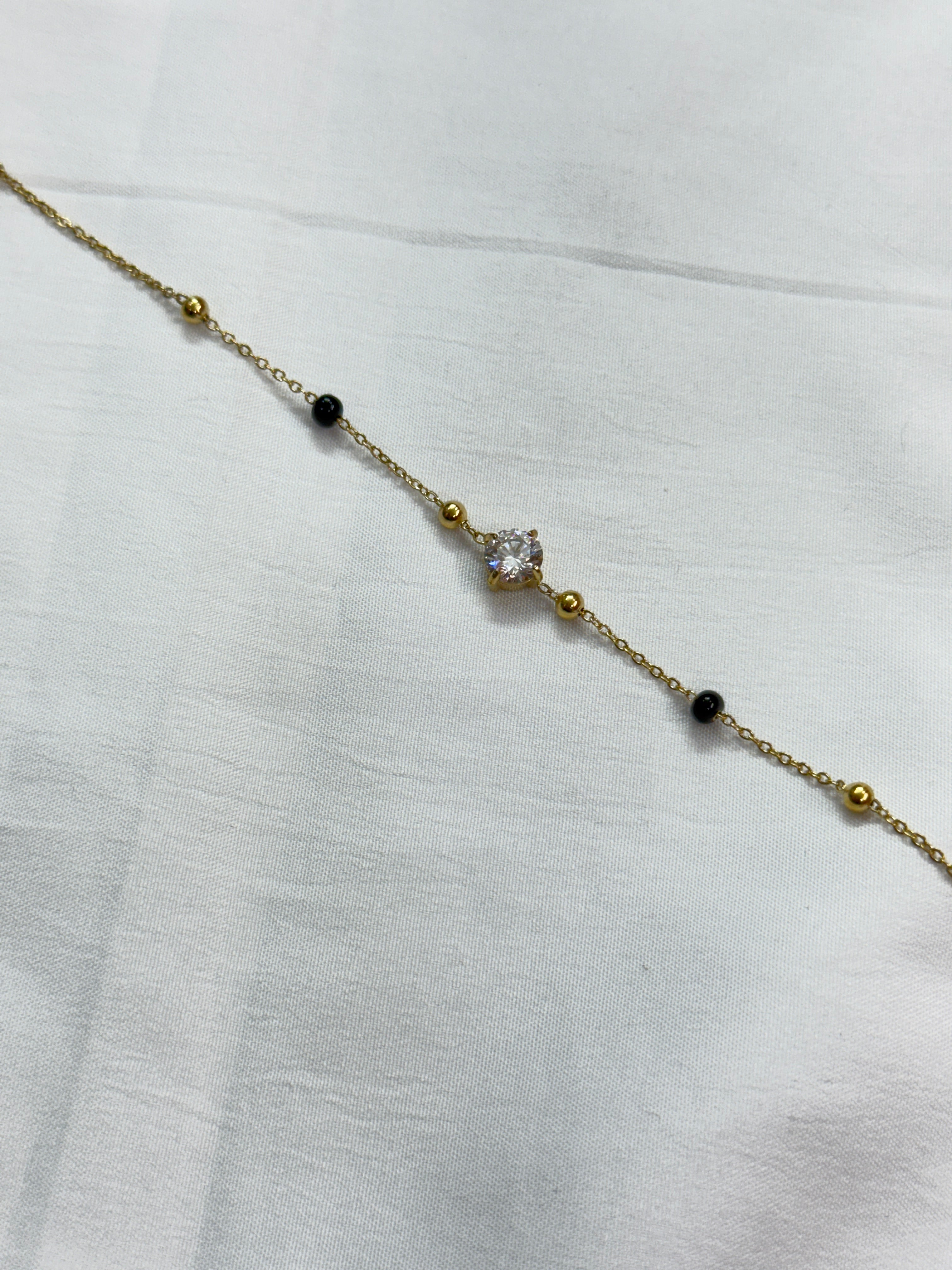 Br519 single line solitaire stone blackbeads bracelet (color won't fade) anti-tarnish