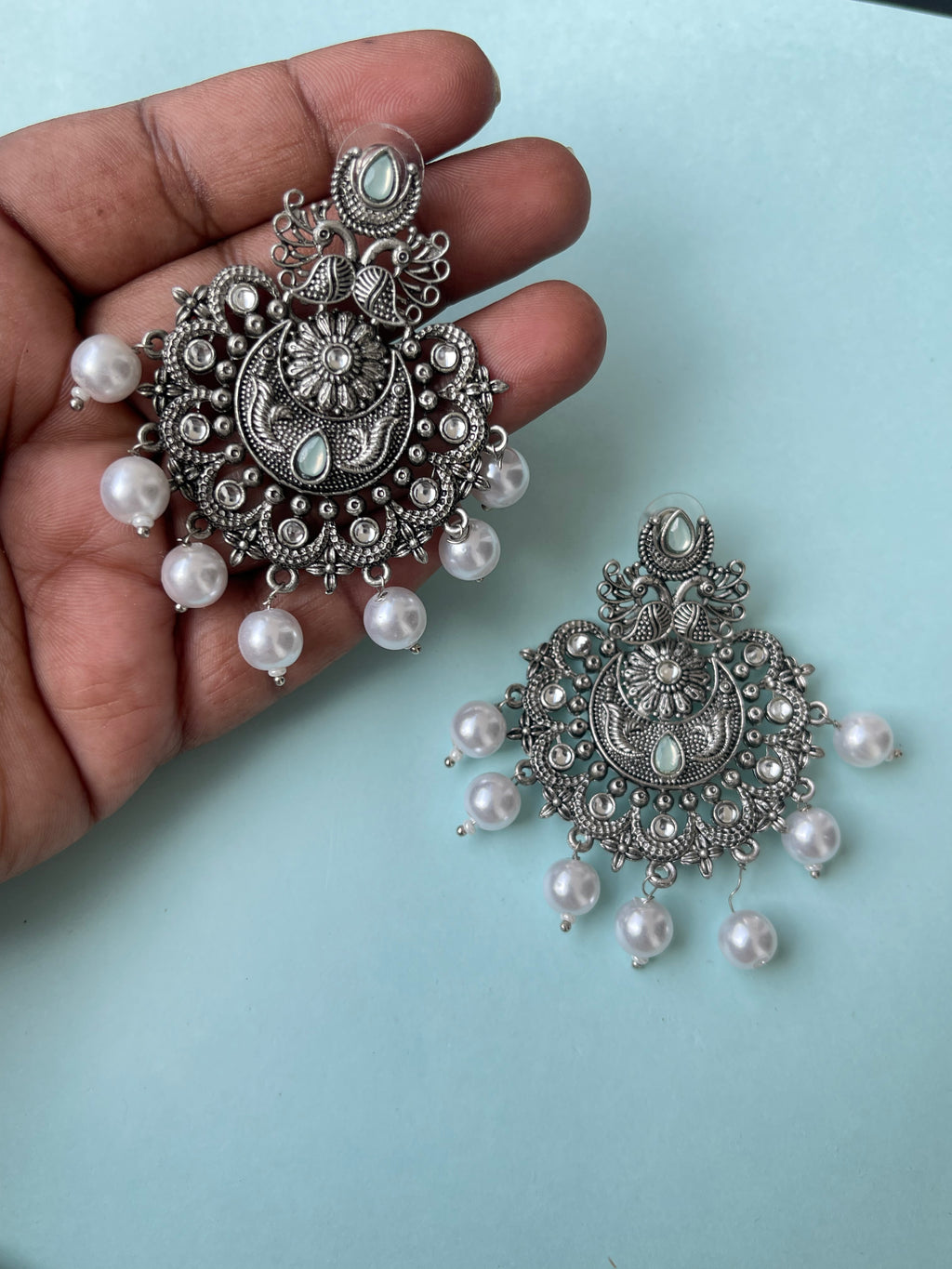 Oxidised lightweight chandbali earrings