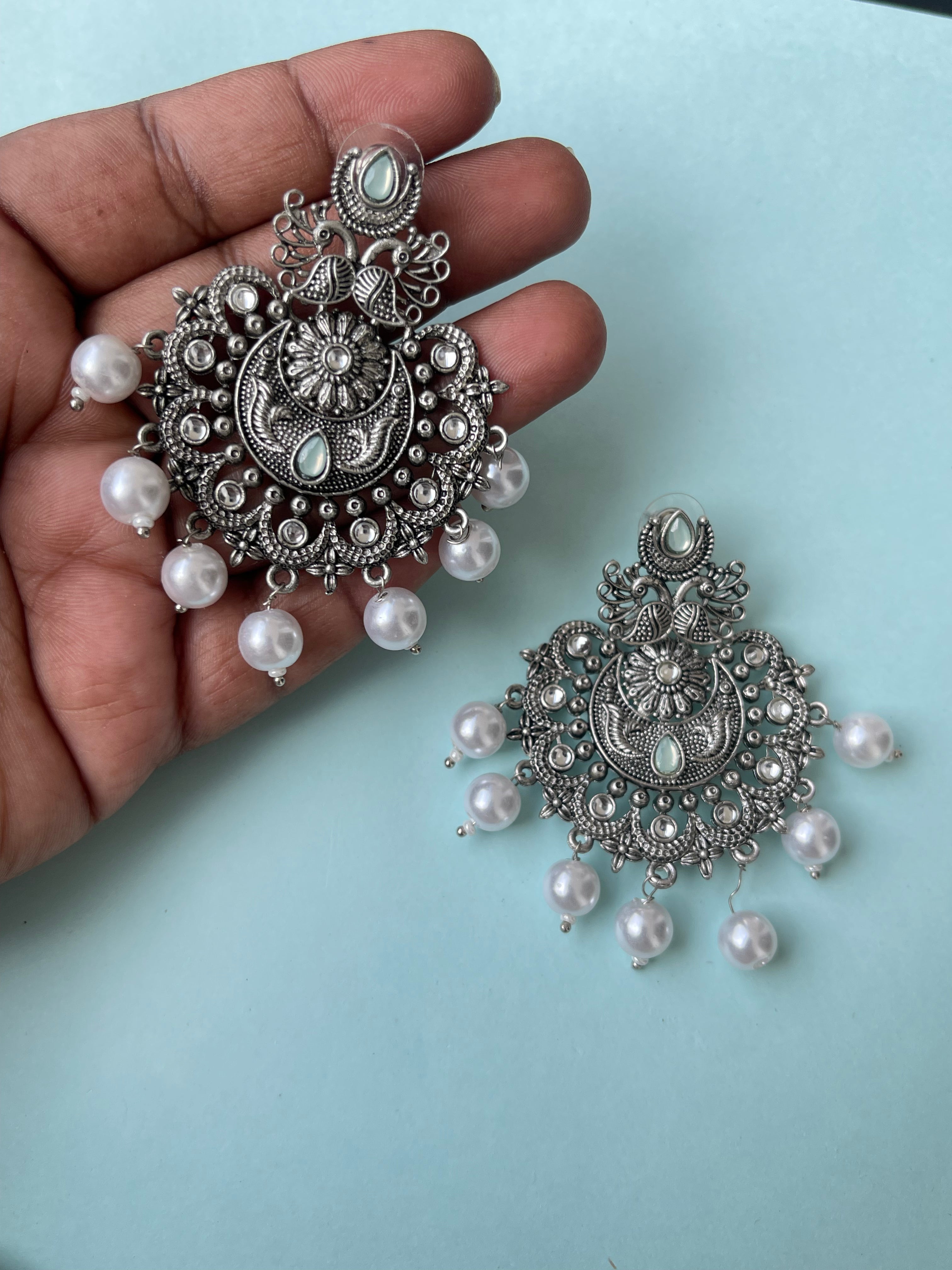 Oxidised lightweight chandbali earrings