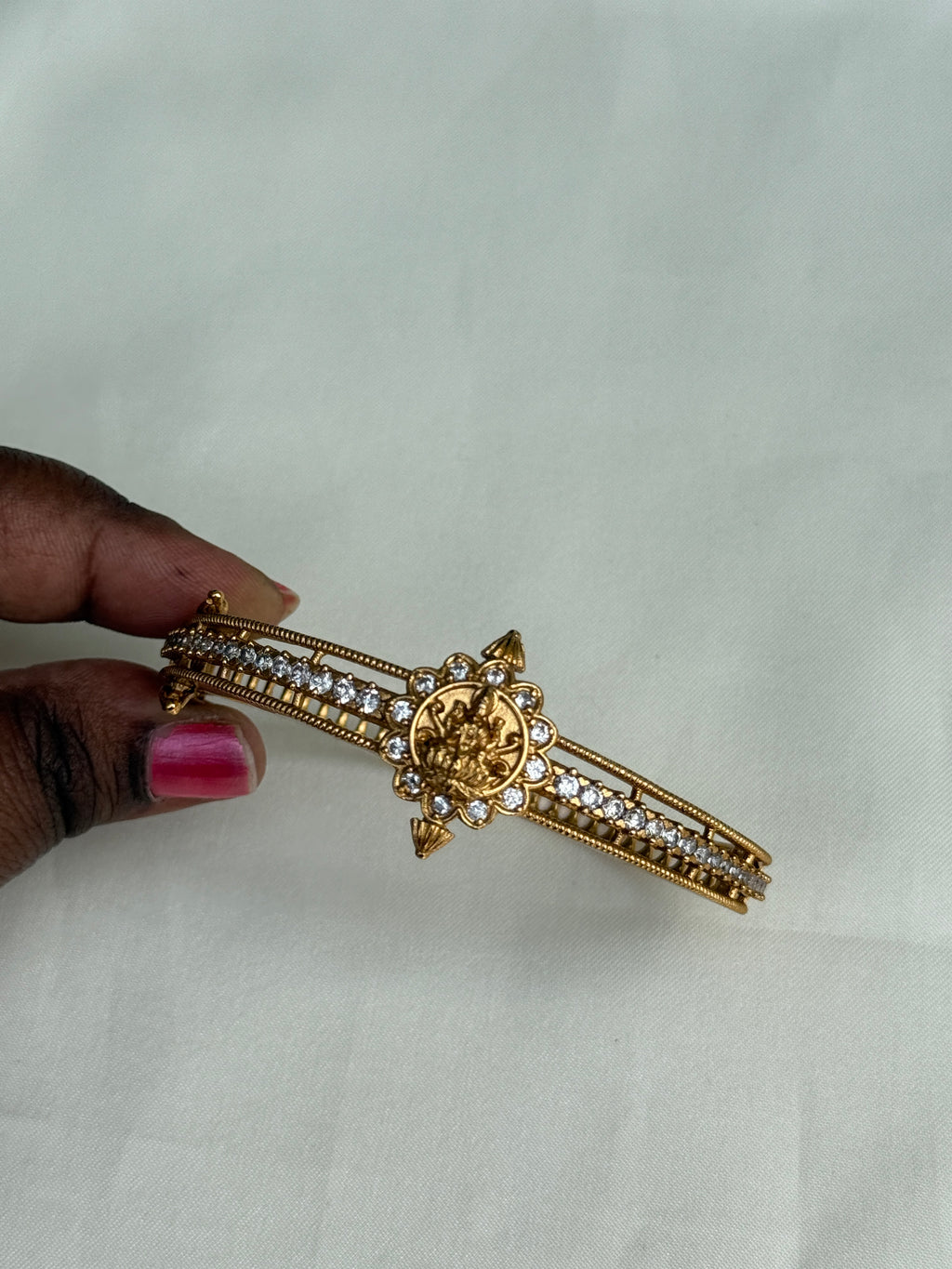 Br527 Lakshmi devi adjustable gold kada bracelt