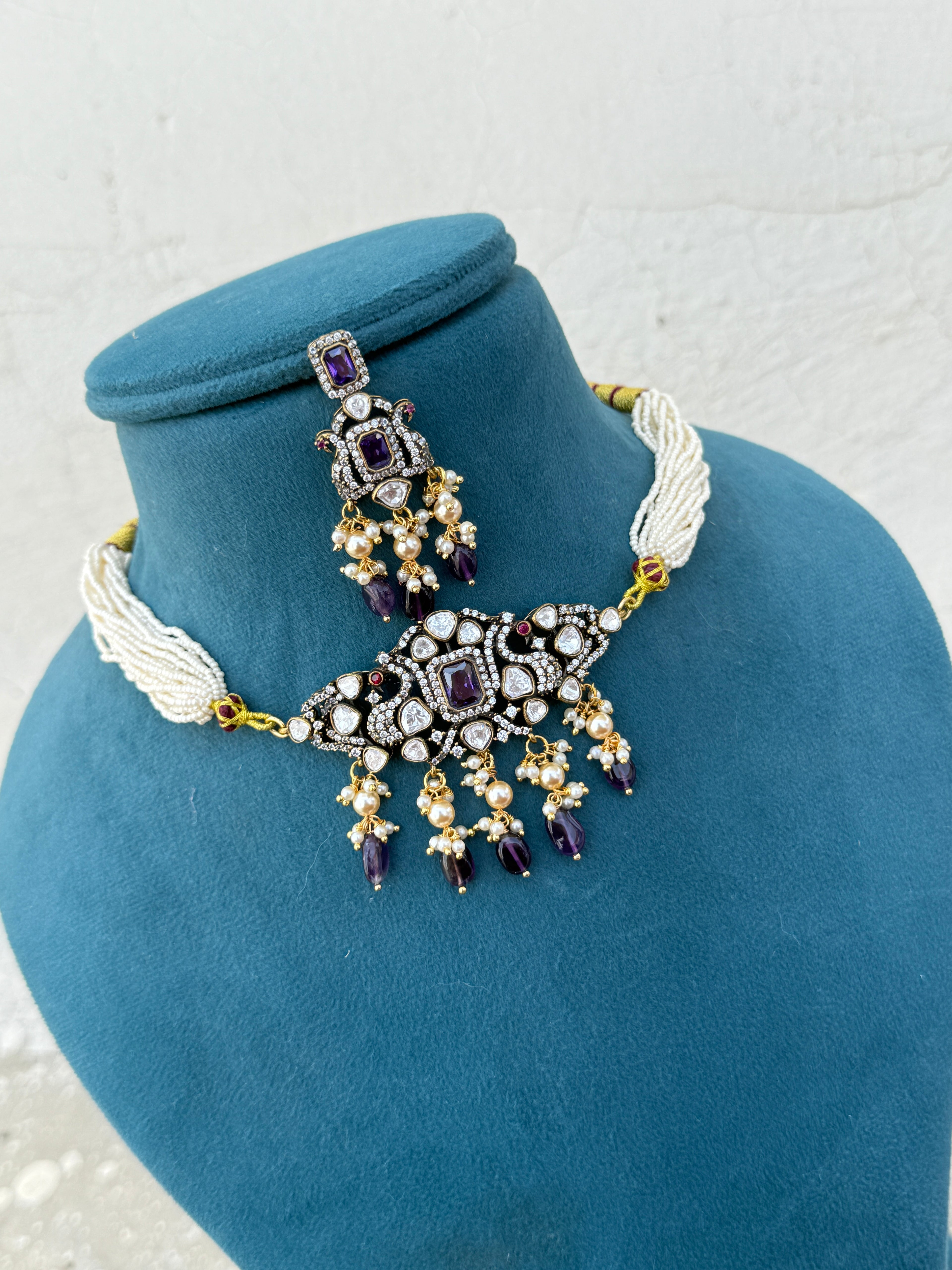 Ns556 Victorian moissanite Sugar pearl choker