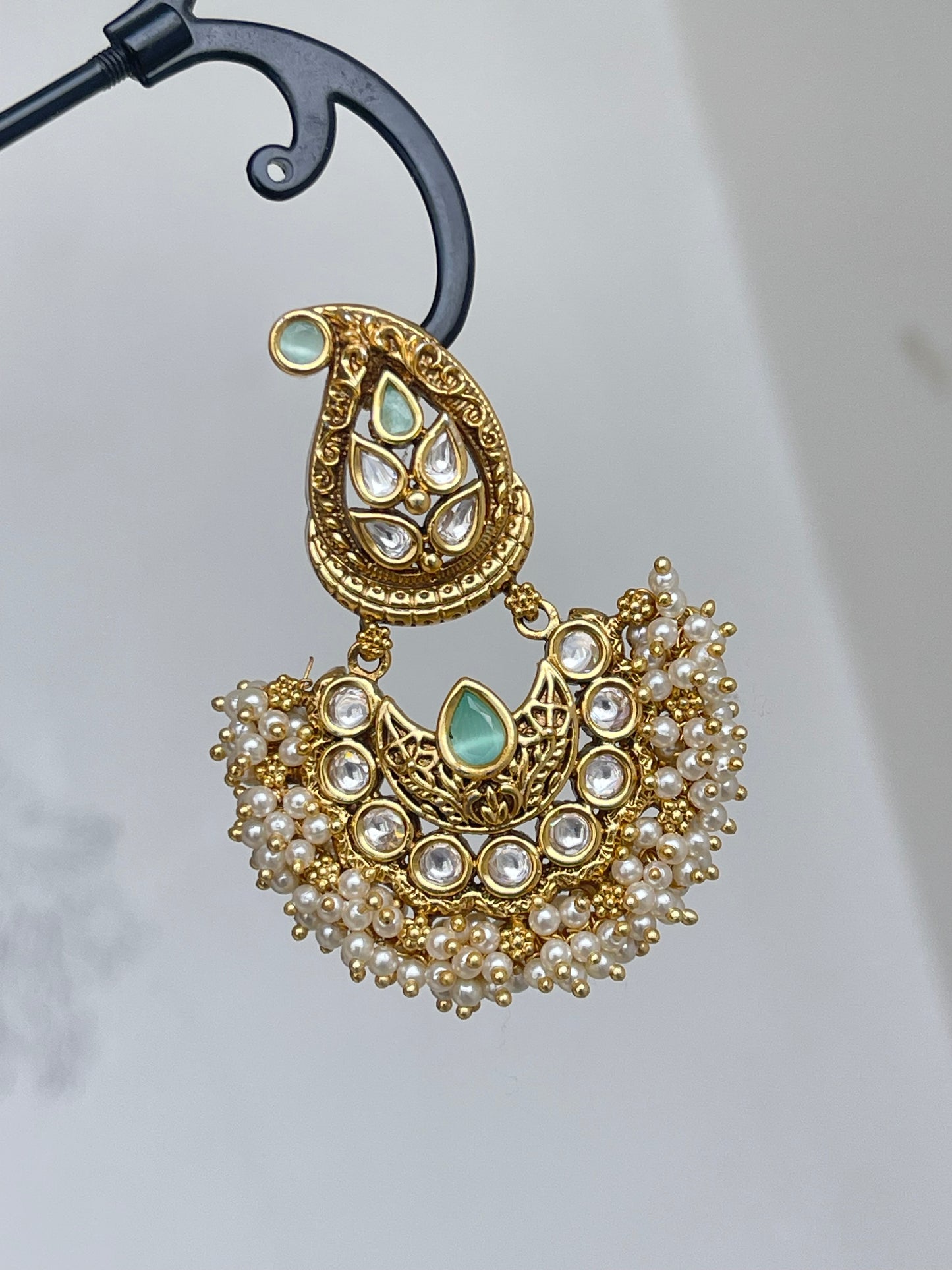 Premium mango Kundan chandbali earrings