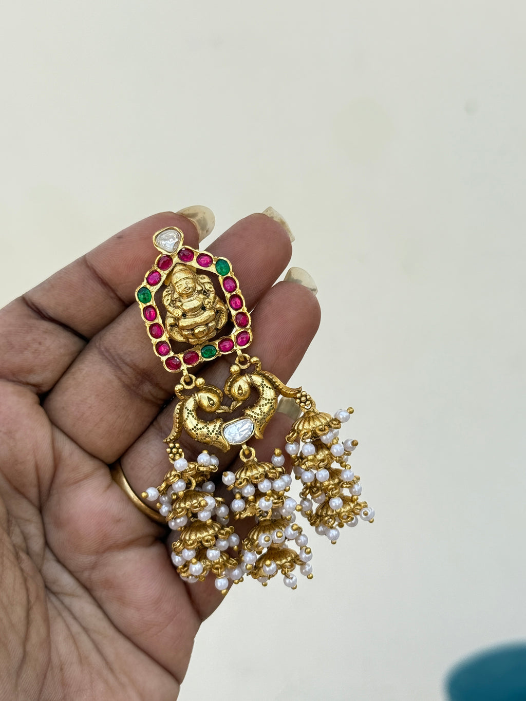 Er144 jadau kundan Lakshmi devi chandbali earrings