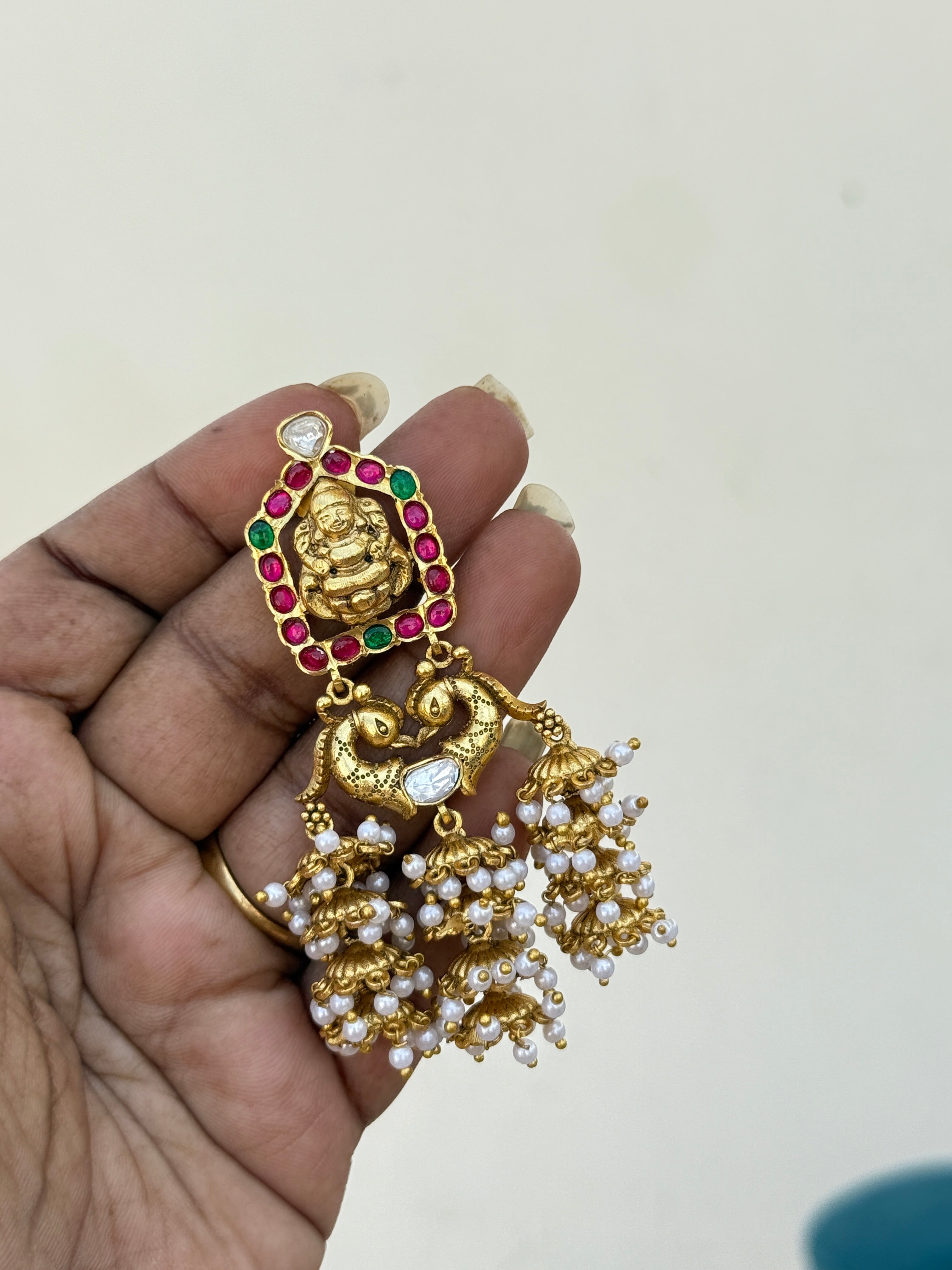 Er144 jadau kundan Lakshmi devi chandbali earrings