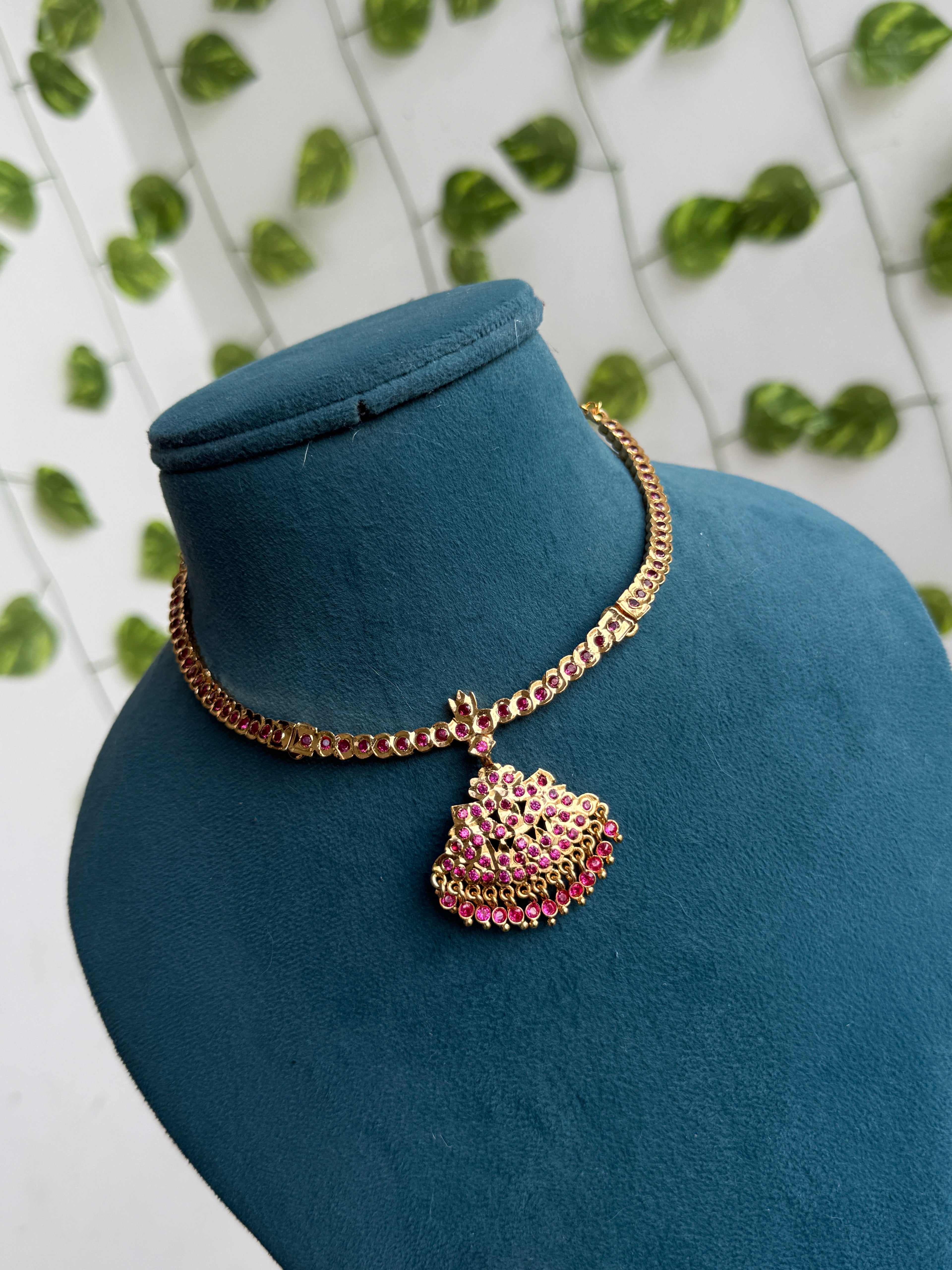 Ph392 panchaloham  polished kante neckset pink colour