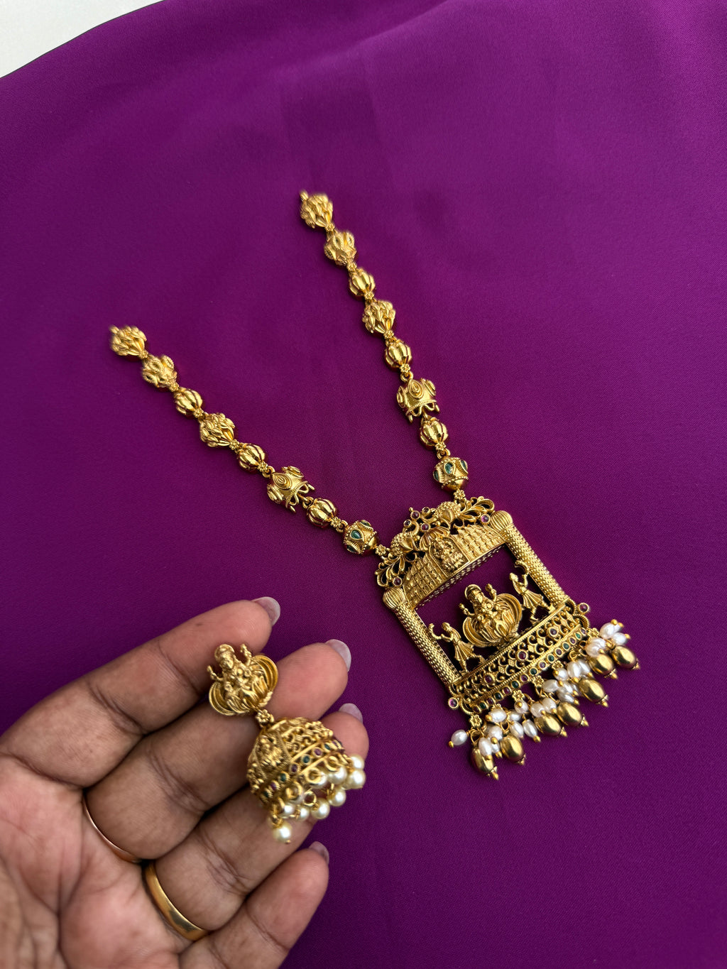 Lakshmi Devi peacock short neckset with butta earrings ns912