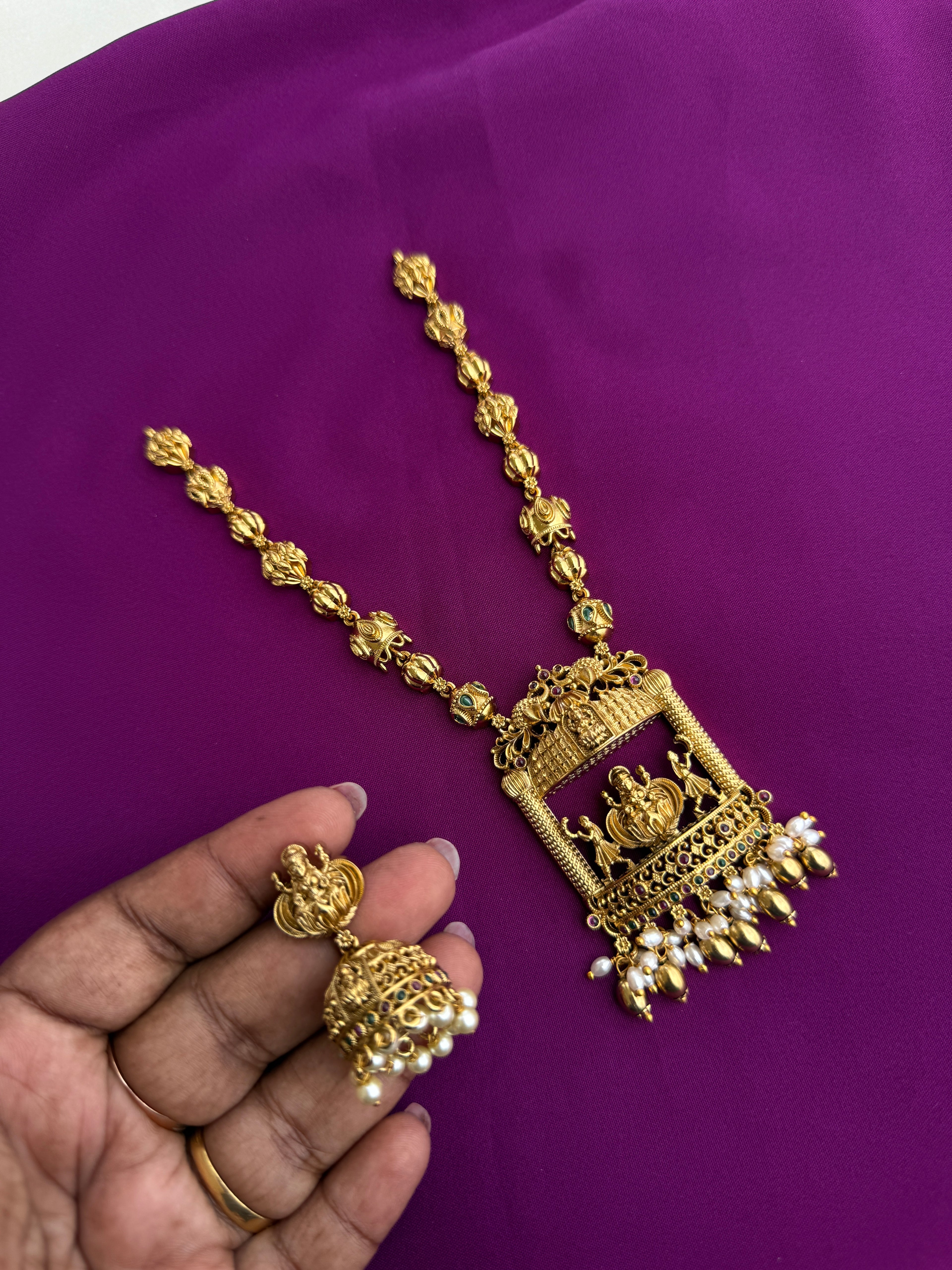 Lakshmi Devi peacock short neckset with butta earrings ns912