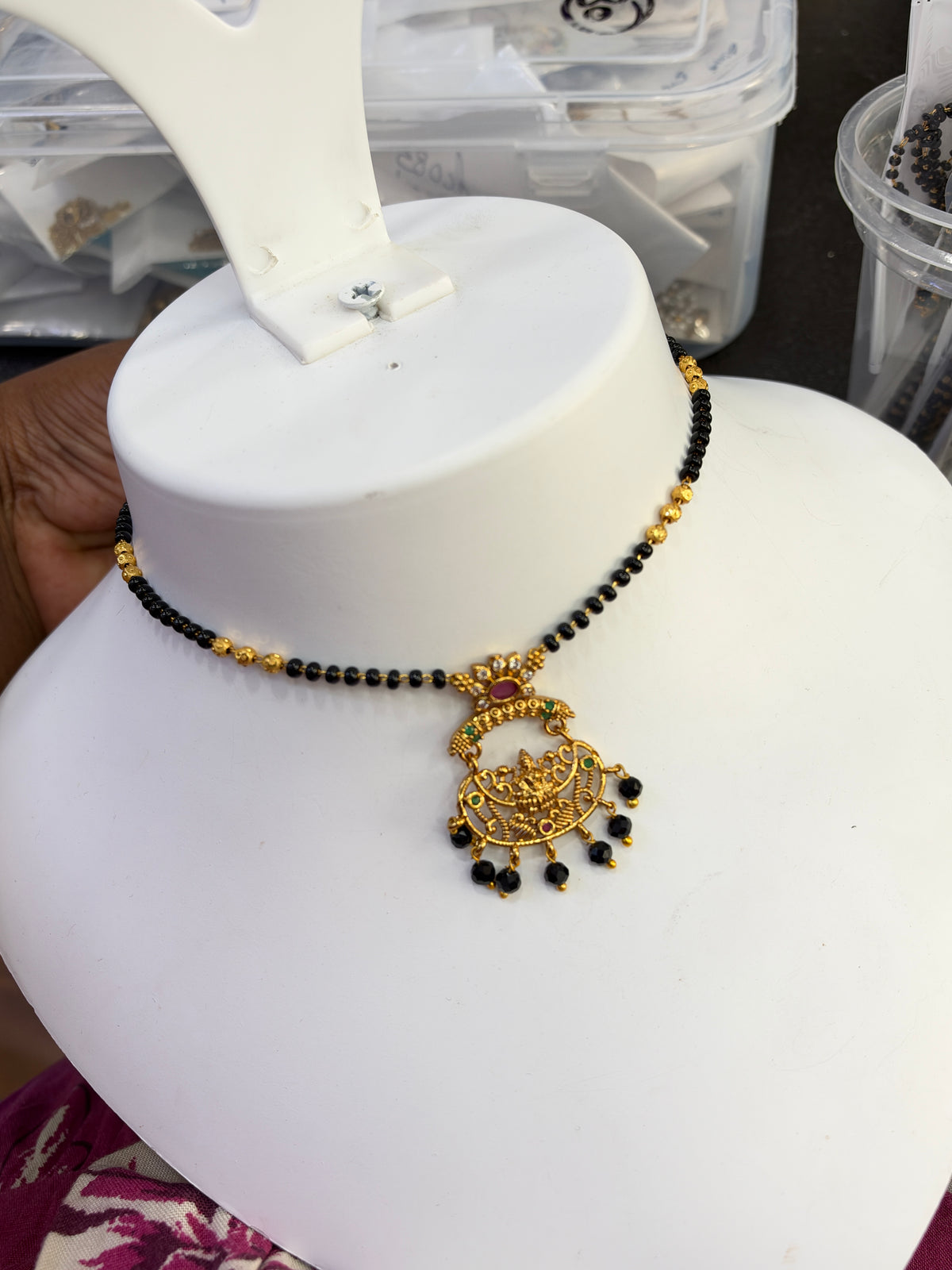 Lakshmidevi broad Black beads 18 inches - available in multiple design options Bb429