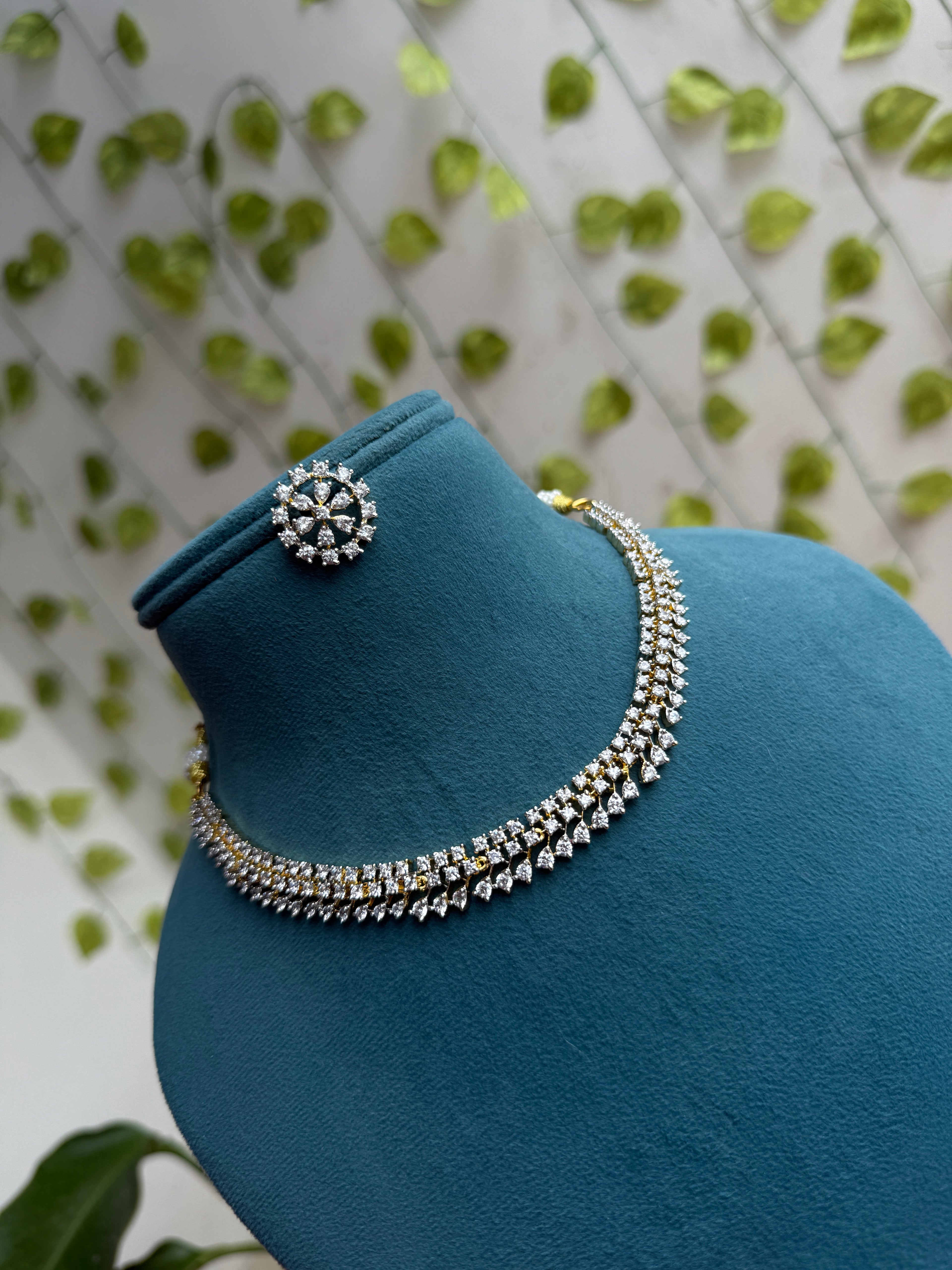 Unique diamond finish Neckset with flower design studs ns995