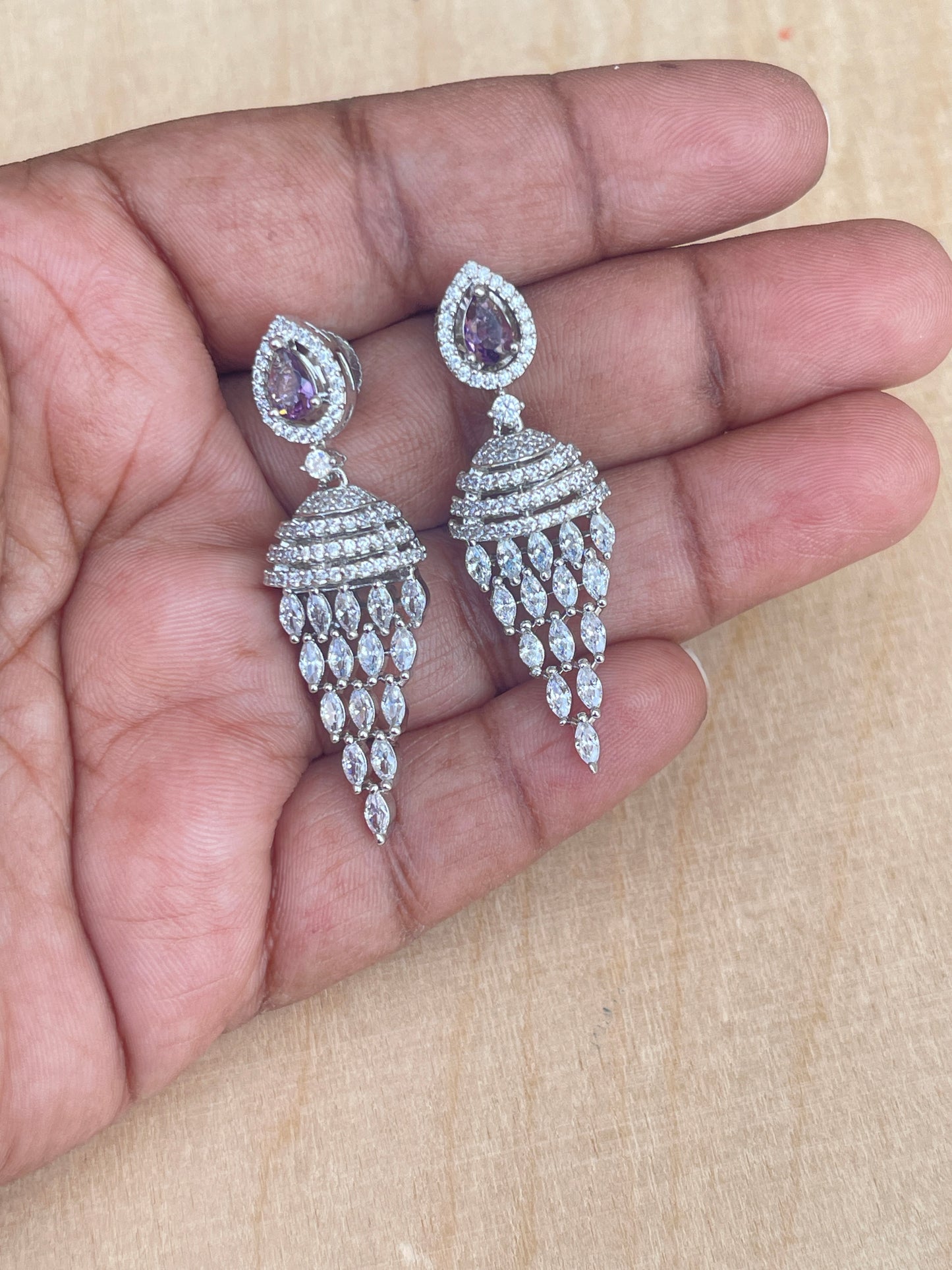 Lightweight zircon Western earrings in purple and light pink