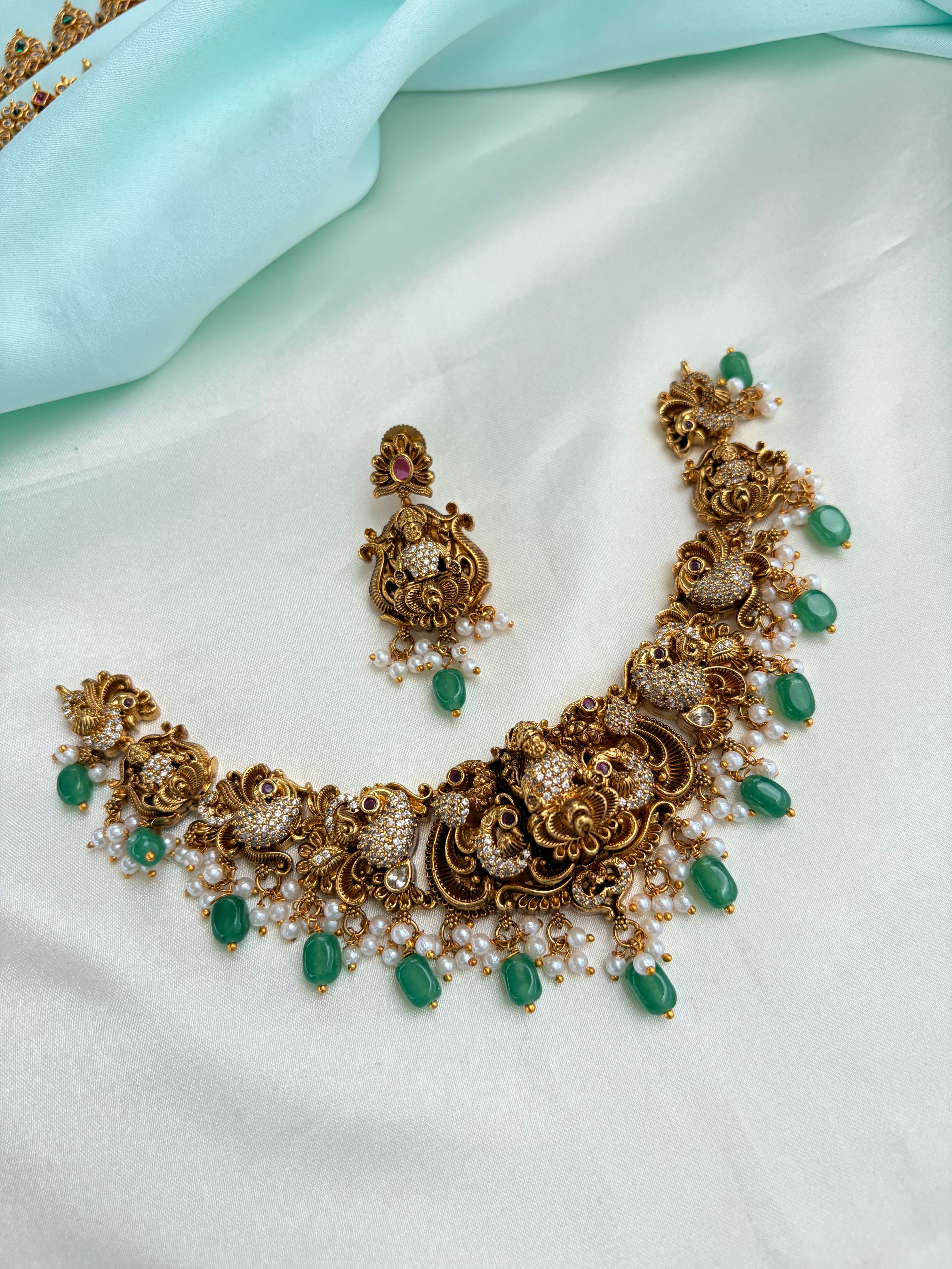 Lakshmidevi peacock type short Neckset with Earrings Ns898