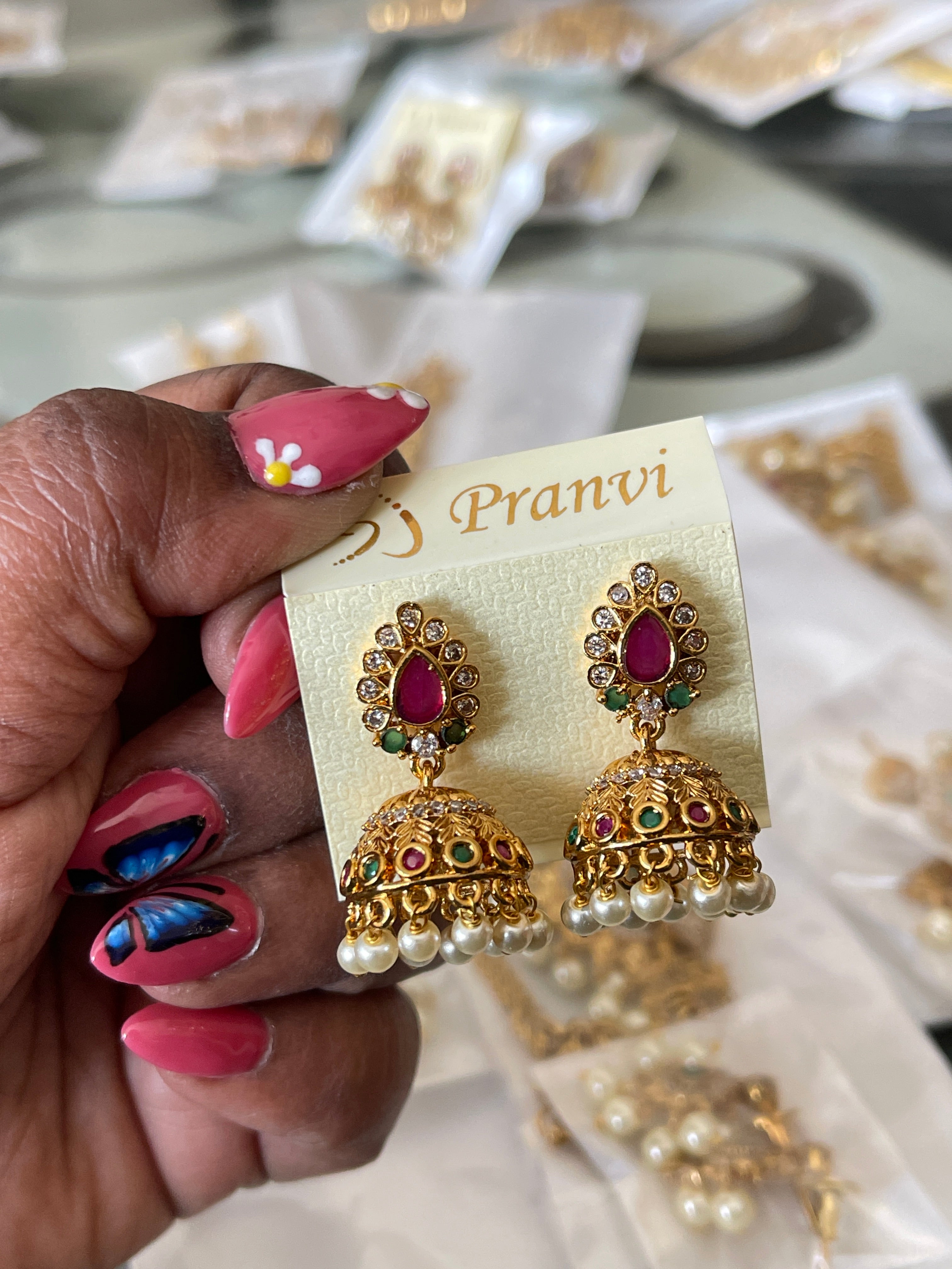 Multi pearl Traditional butta Earrings