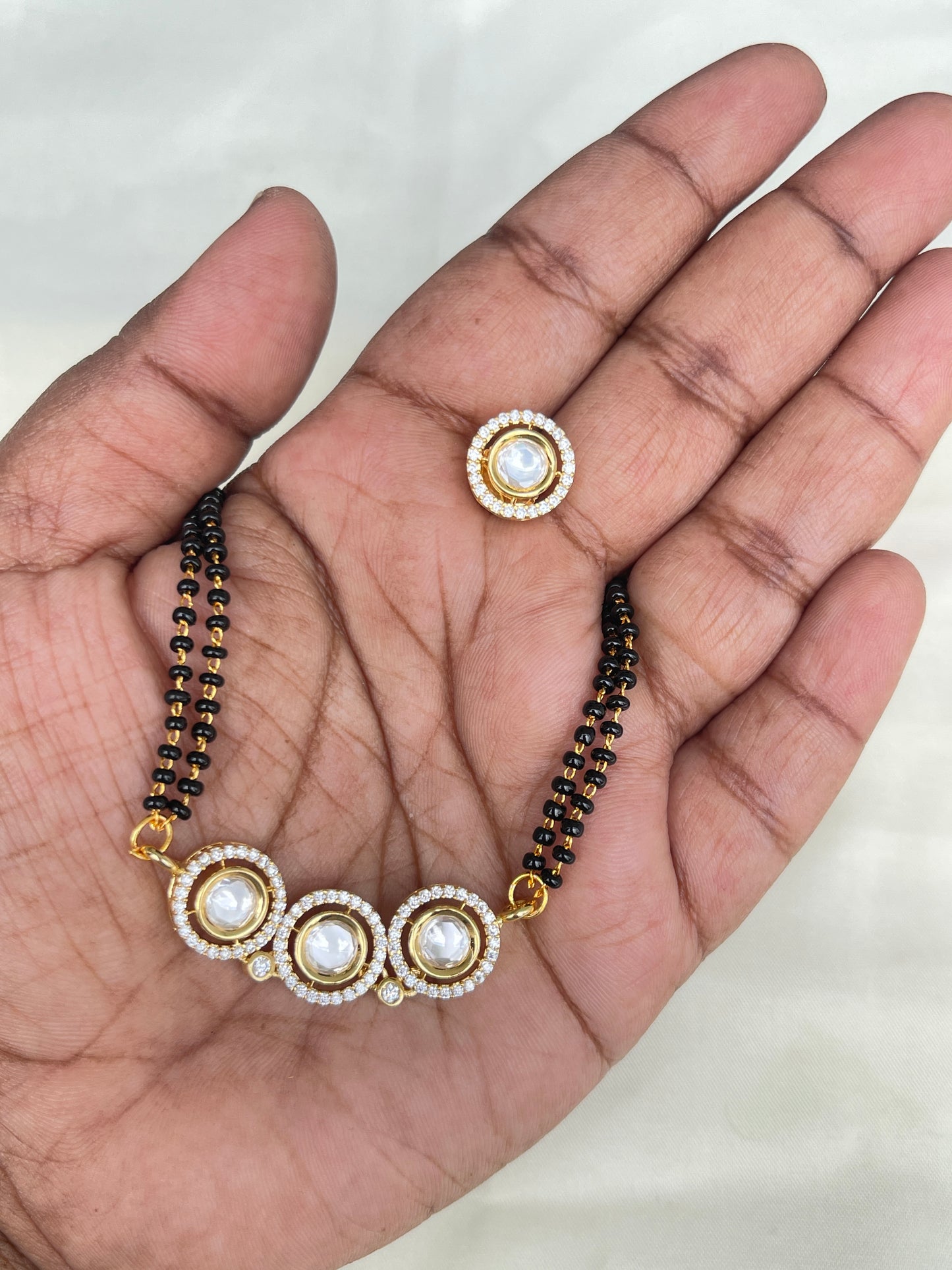 3 stone kundan 2 lines blackbeads with studs bb1623