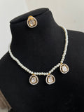 Pearl Kundan simple neckset with earrings pc006
