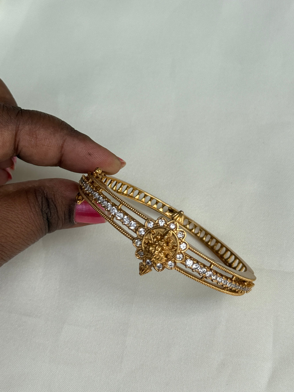 Br527 Lakshmi devi adjustable gold kada bracelt