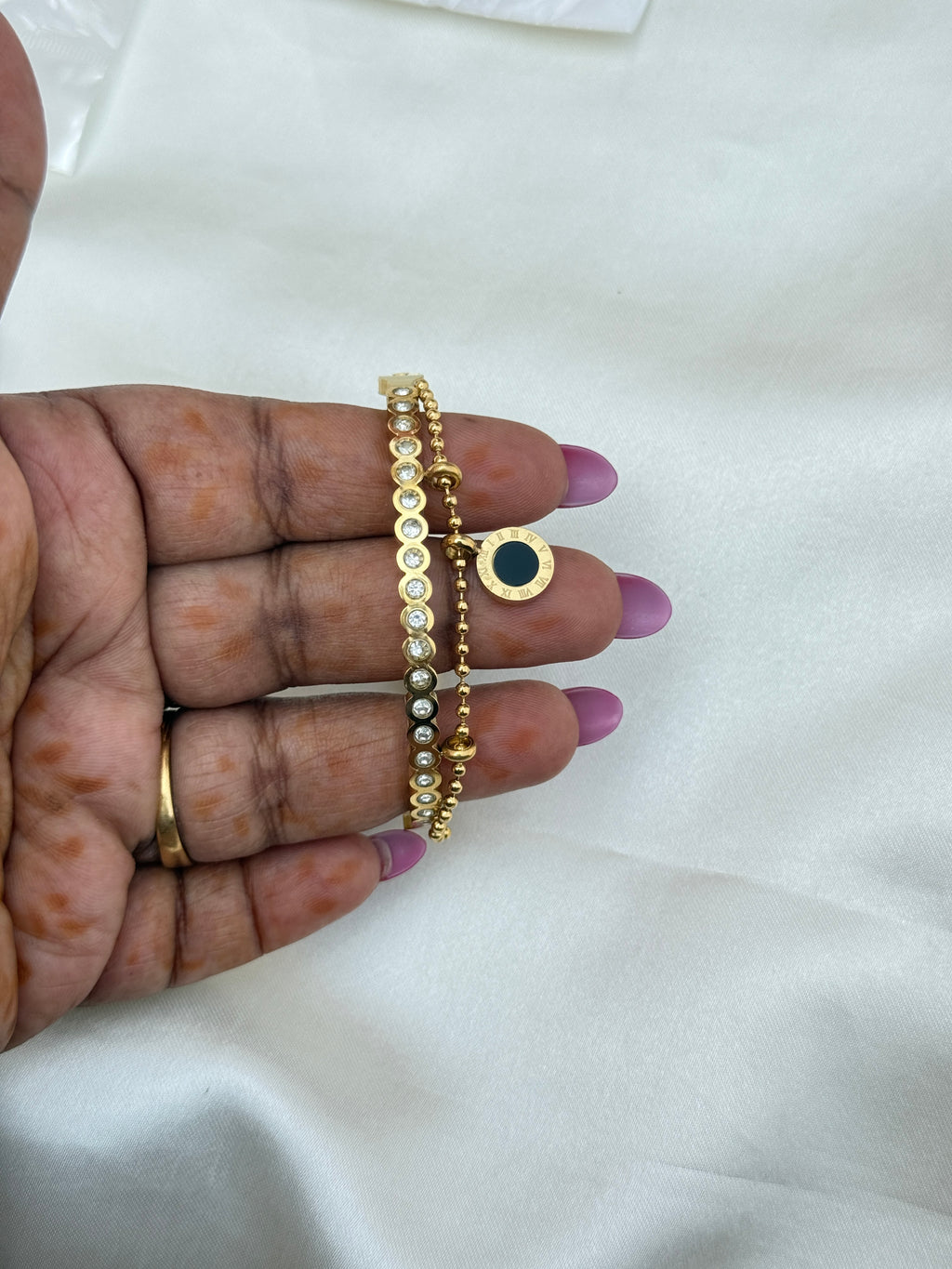 Ab010 double layer zircon anti tarnish bracelet