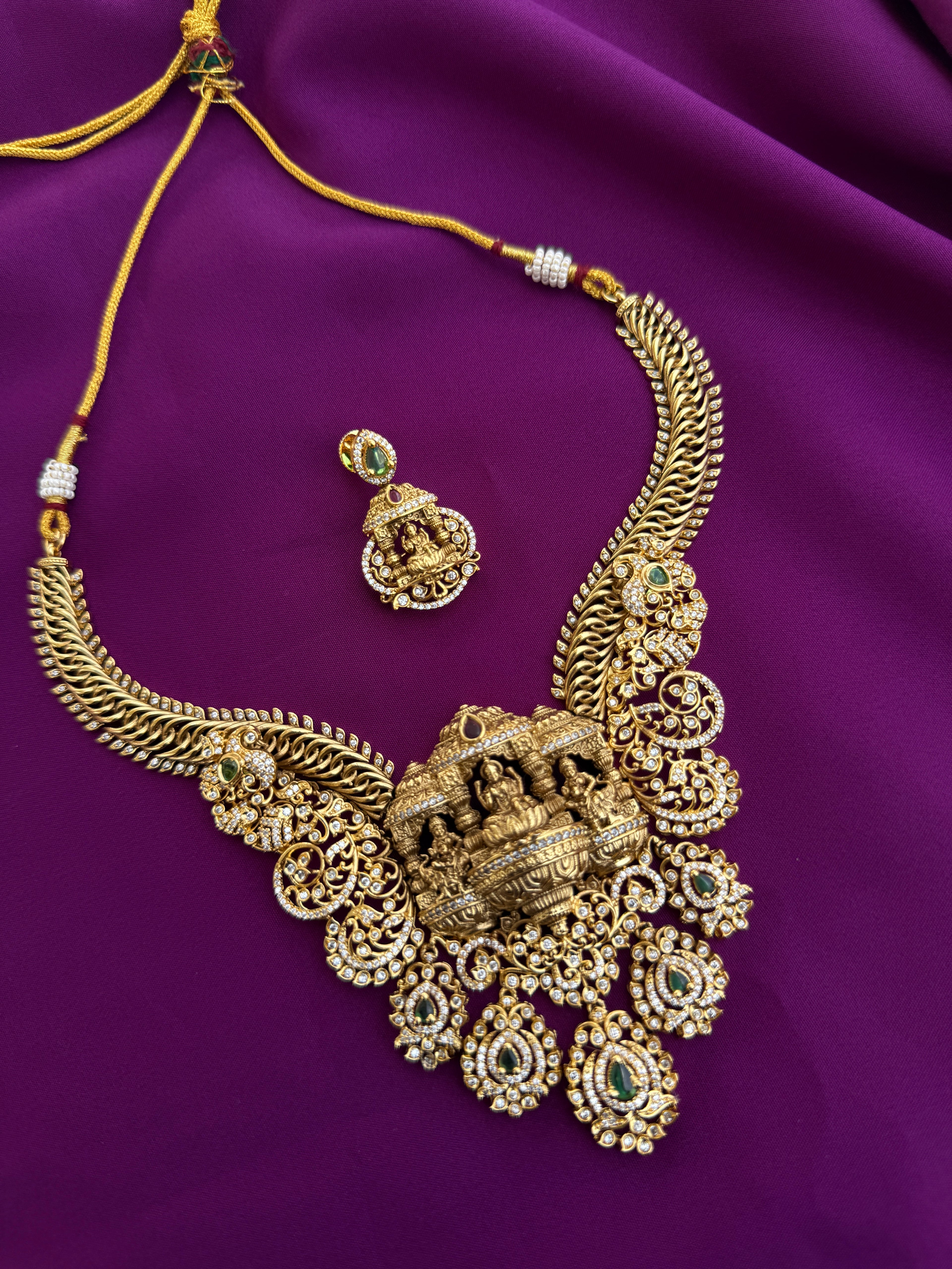 Unique Lakshmi devi pendant short Neckset with earrings  ns227