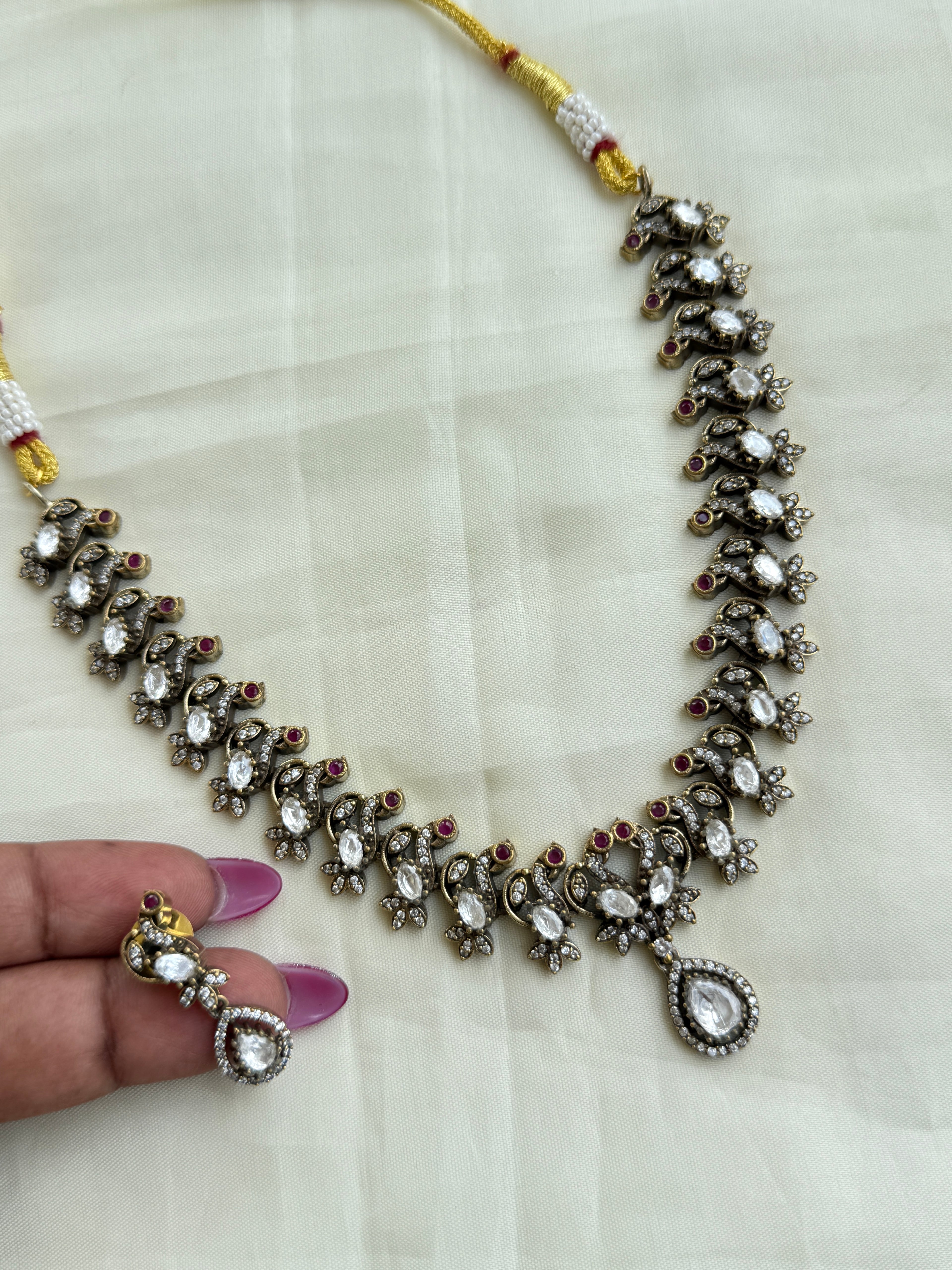 Ns296 peacock moissanite Victorian neckset with earrings