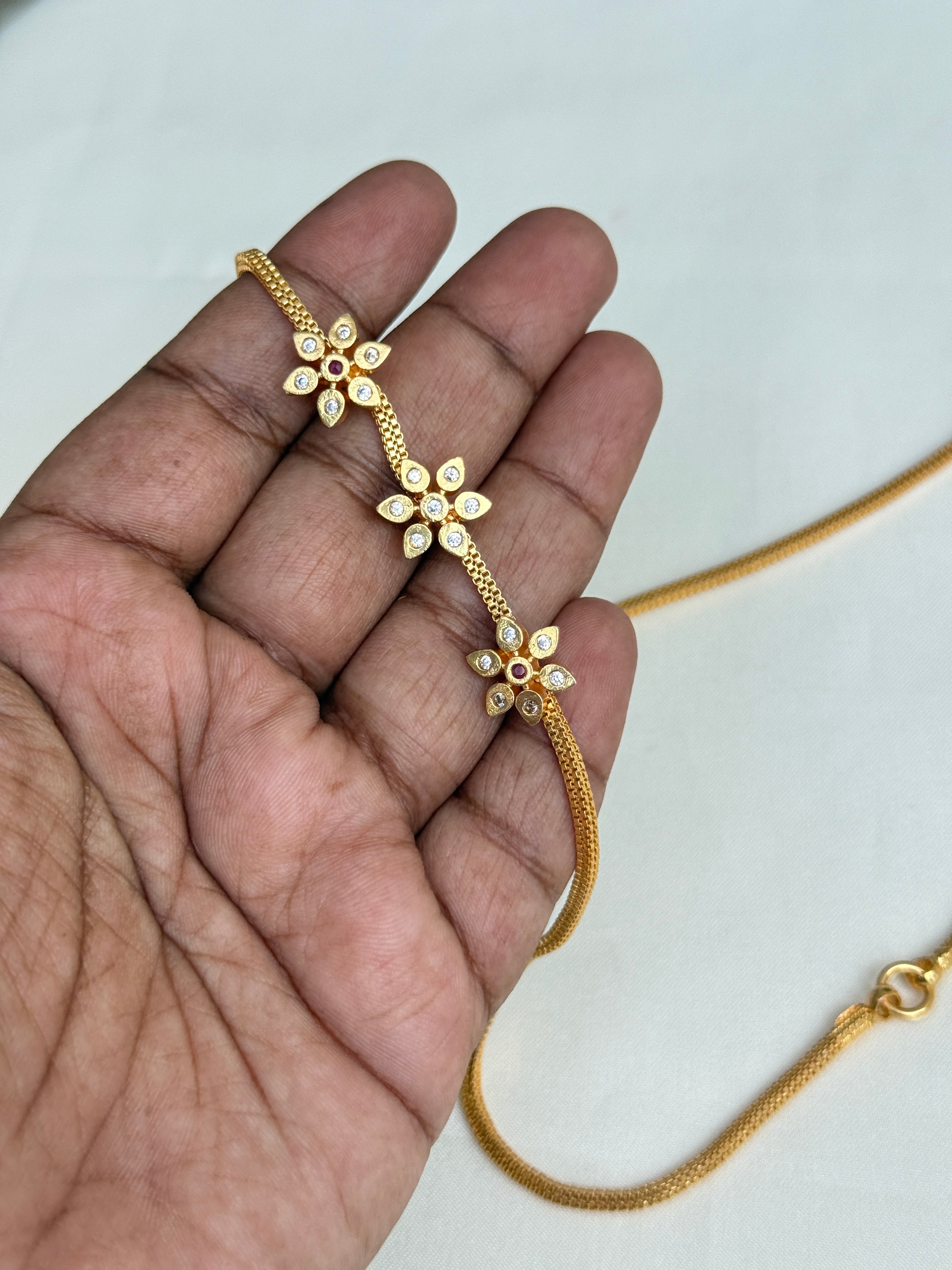 Tc022 24inches 3 flowers mangalsutra chain