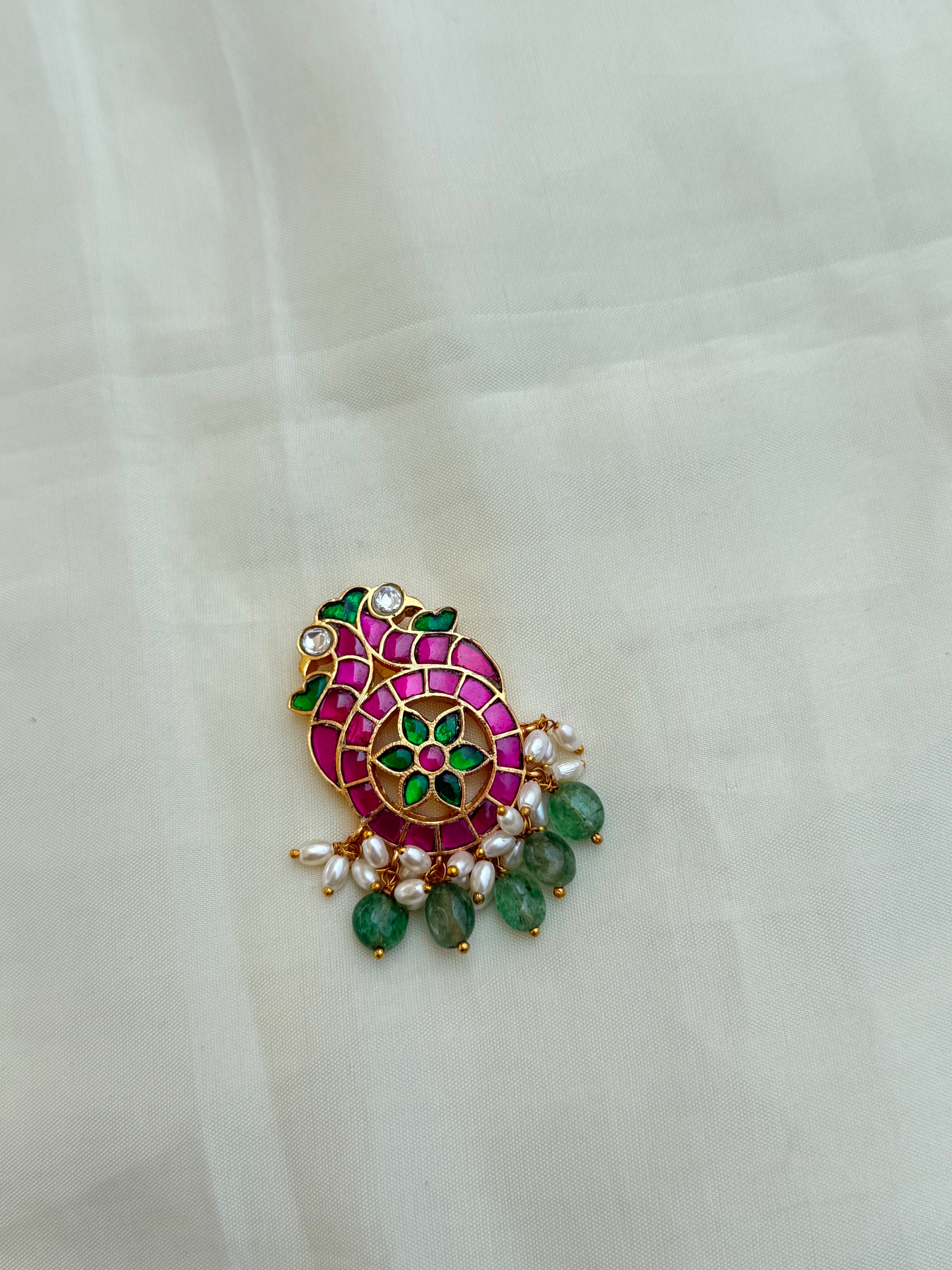 Jk006 jadau Kundan pendant with rice pearls