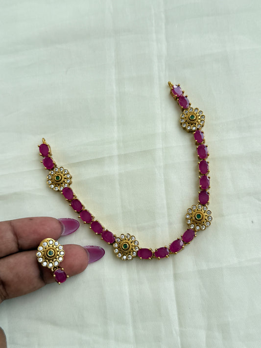 Ns273 pink stone flower necklace with earrings
