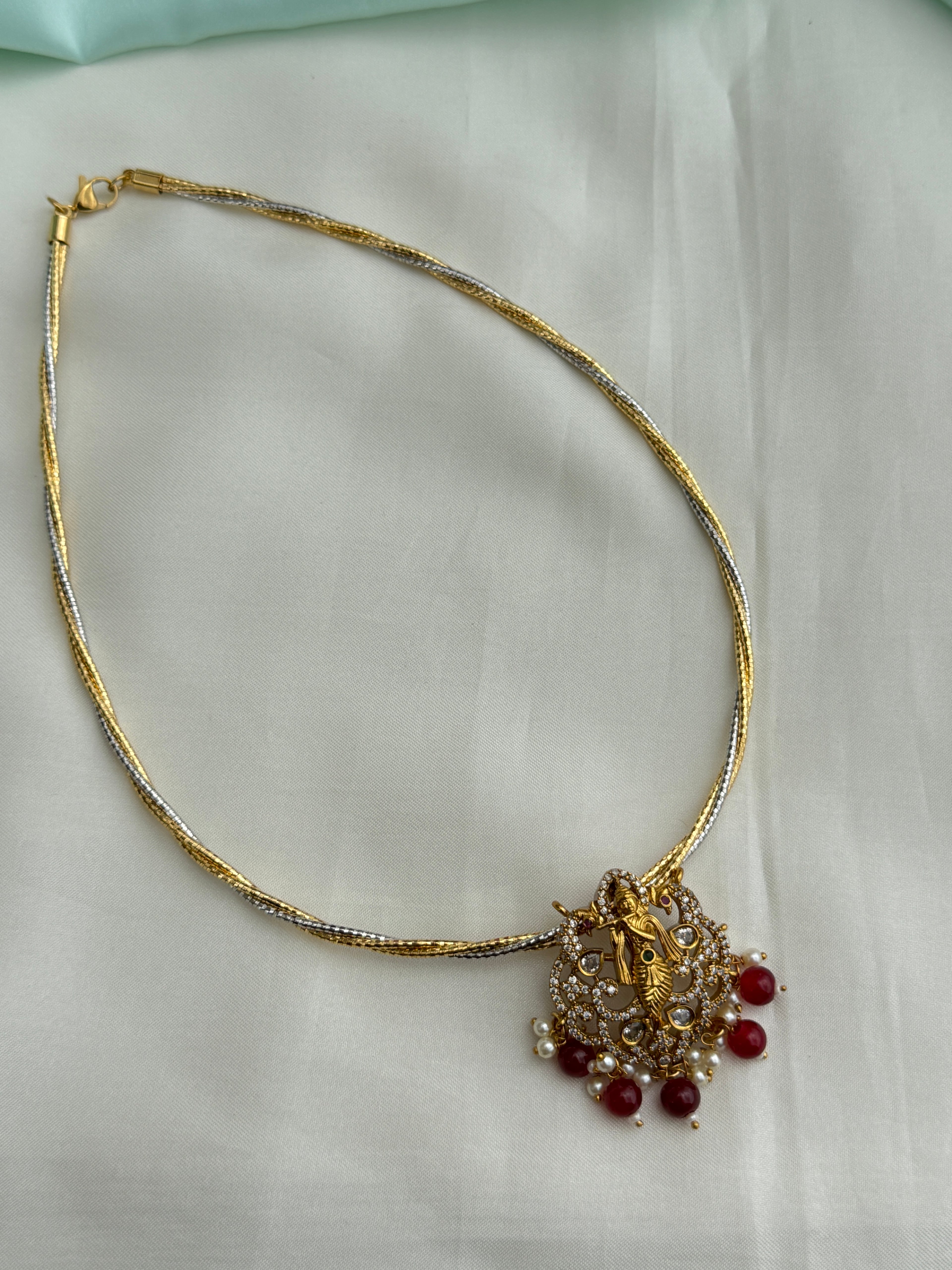 Hs028 dual shade Hasli with lord Krishna pendants