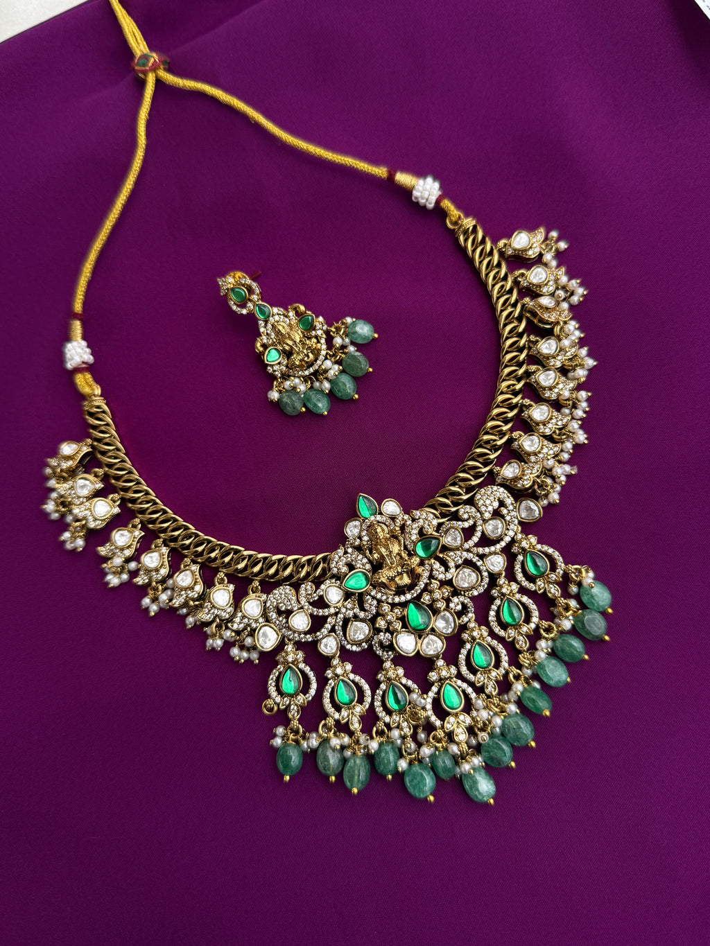 Mossainite jalibi Lakshmi Devi neck set ns223