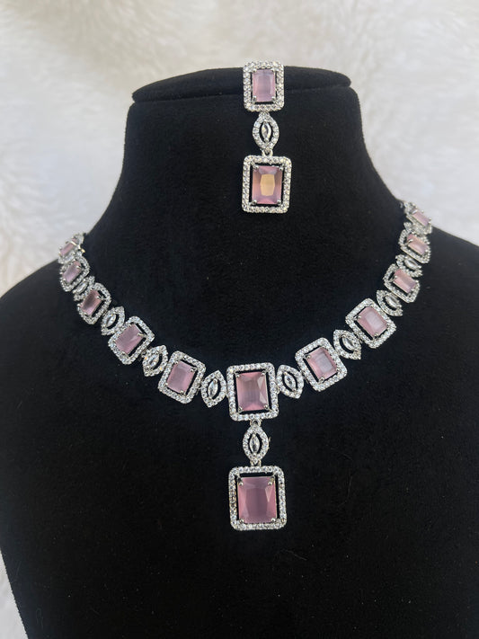 Diamond finish drop neckset in 2 colors and with earrings
