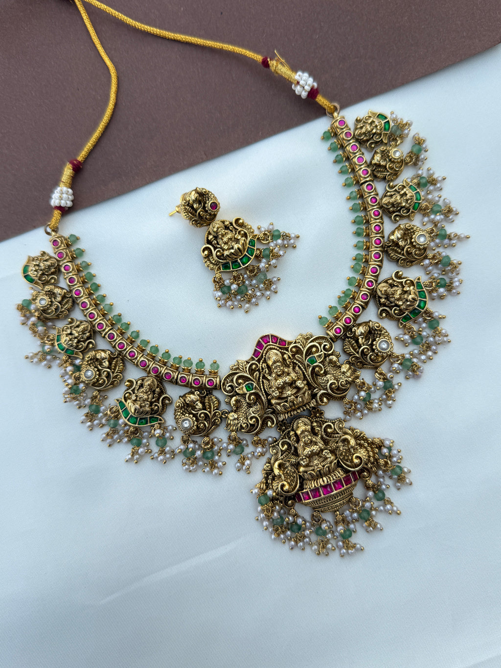 Ns644 dual peacock Lakshmi devi nakshi jadau kundan neckset