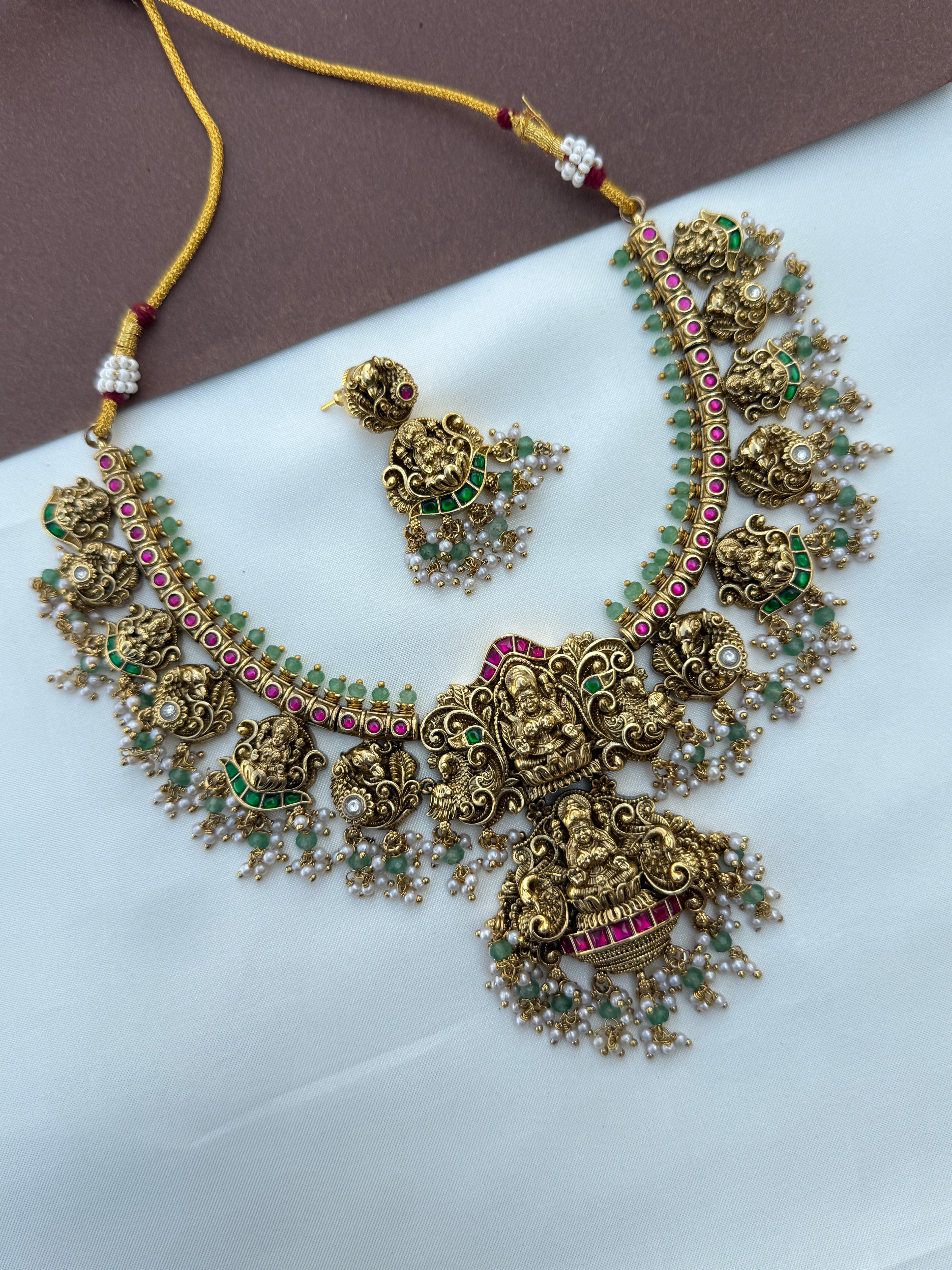 Ns644 dual peacock Lakshmi devi nakshi jadau kundan neckset