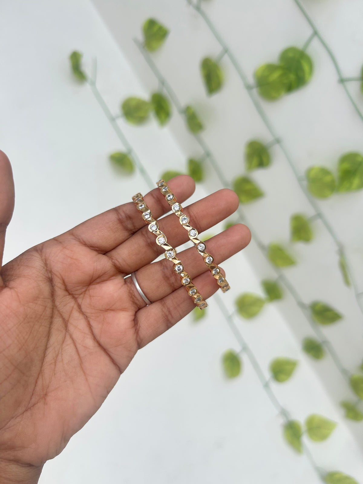 Unique panchaloham white stone bangles ph625