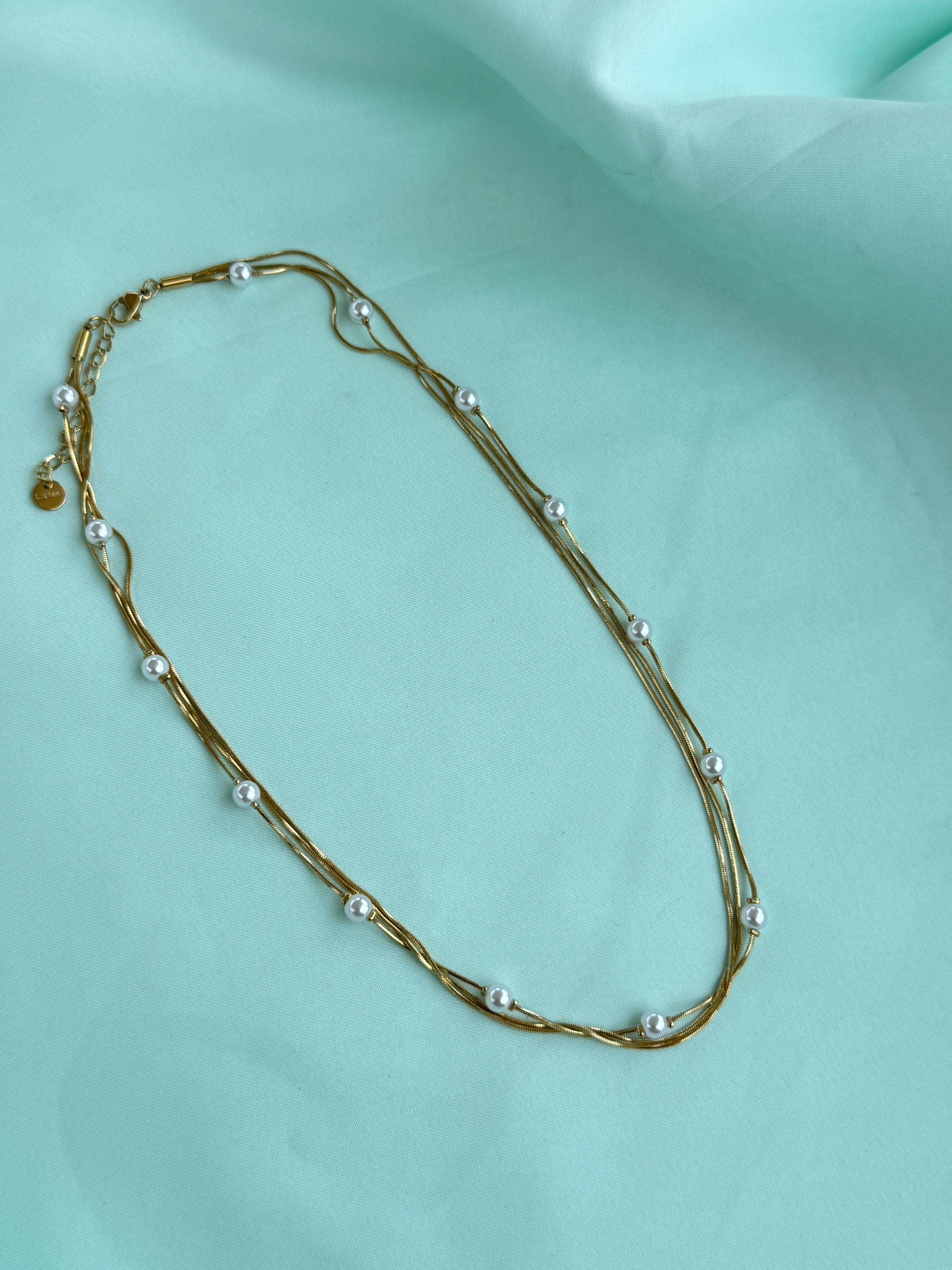 Dc064 anti tarnish pearl 3 layer's 18inches adjustable daily wear chains
