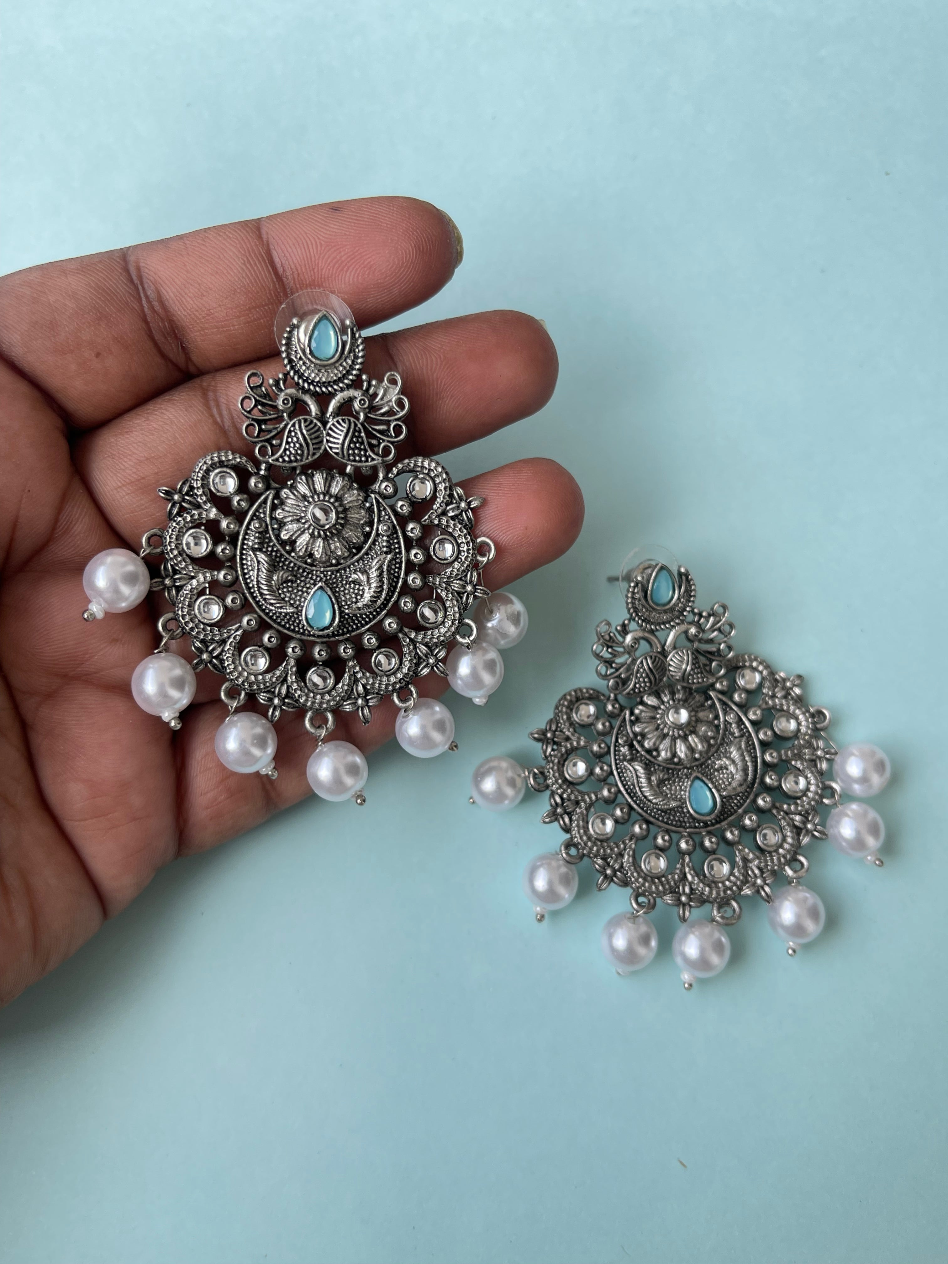 Oxidised lightweight chandbali earrings